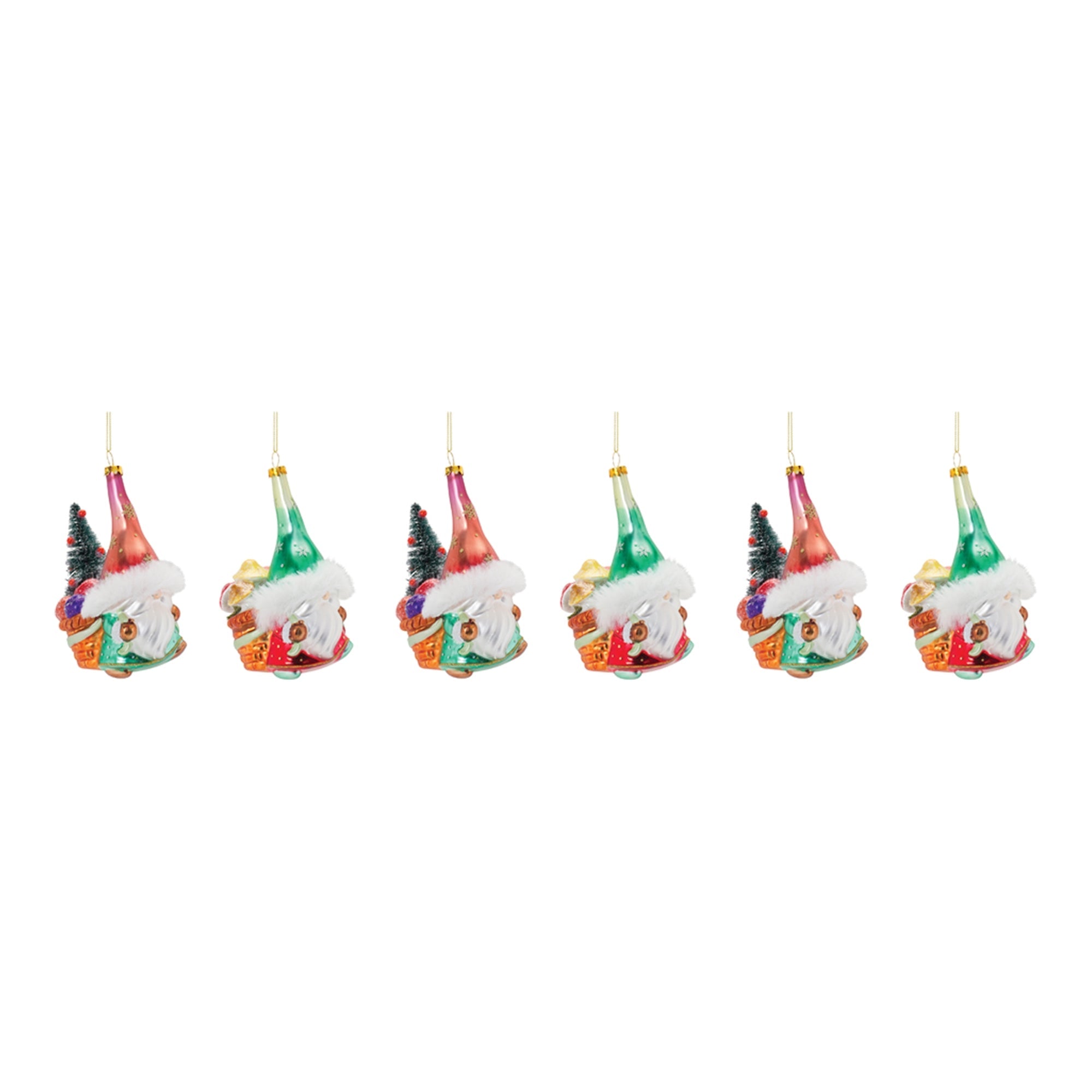 Glass Santa Gnome Ornament (Set of 6)