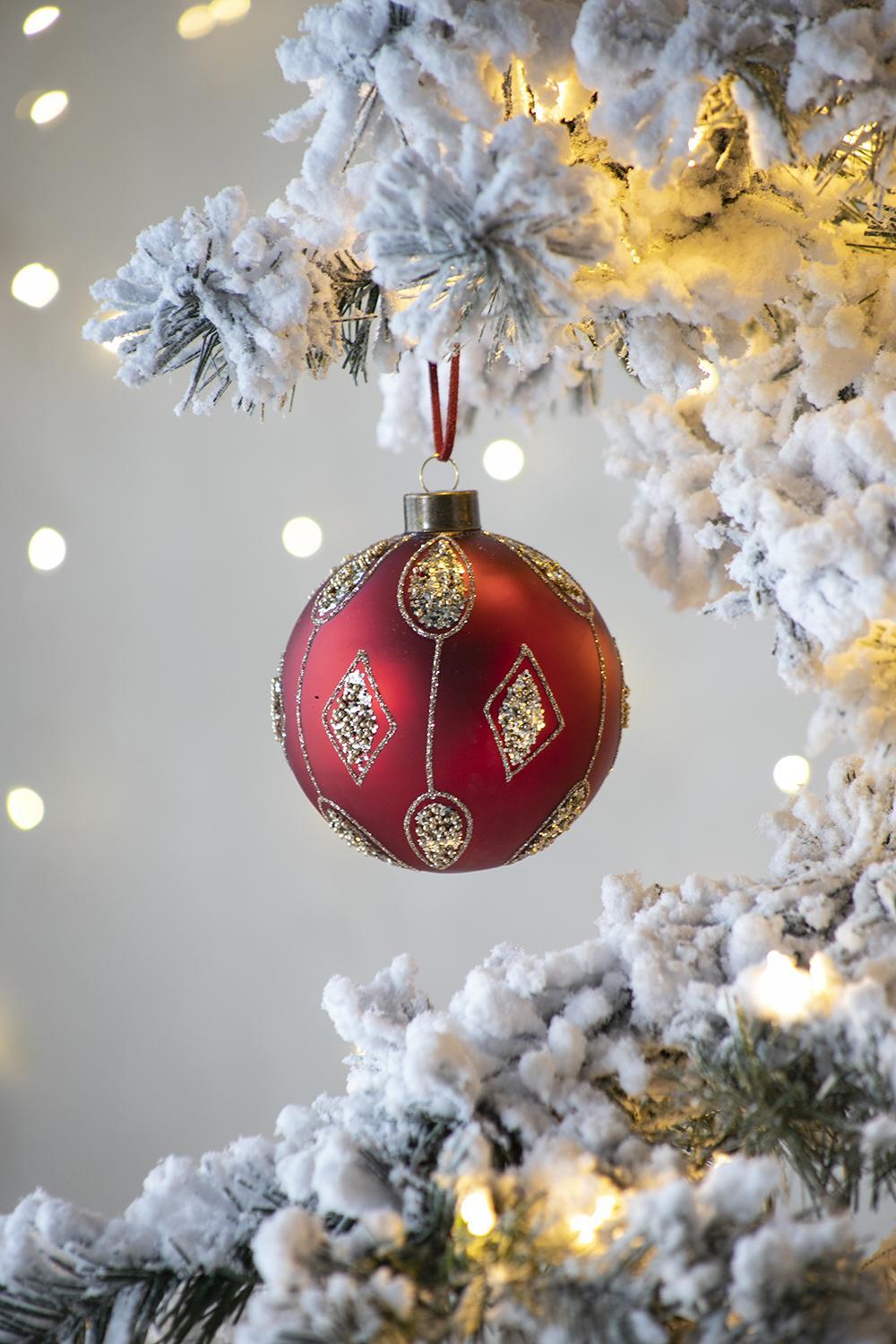 Red Luster Glass Decorative Hanging Ball Christmas Tree Ornaments - Set of 6