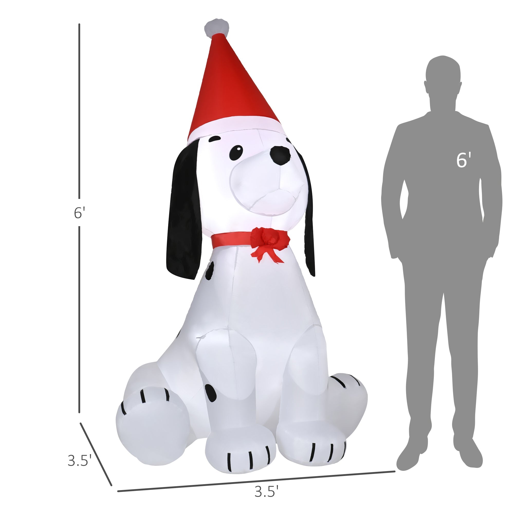 6ft  Puppy Dog Wearing a Santa Hat, Blow-Up Yard Decor with LED Lights-Christmas Inflatables Outdoor