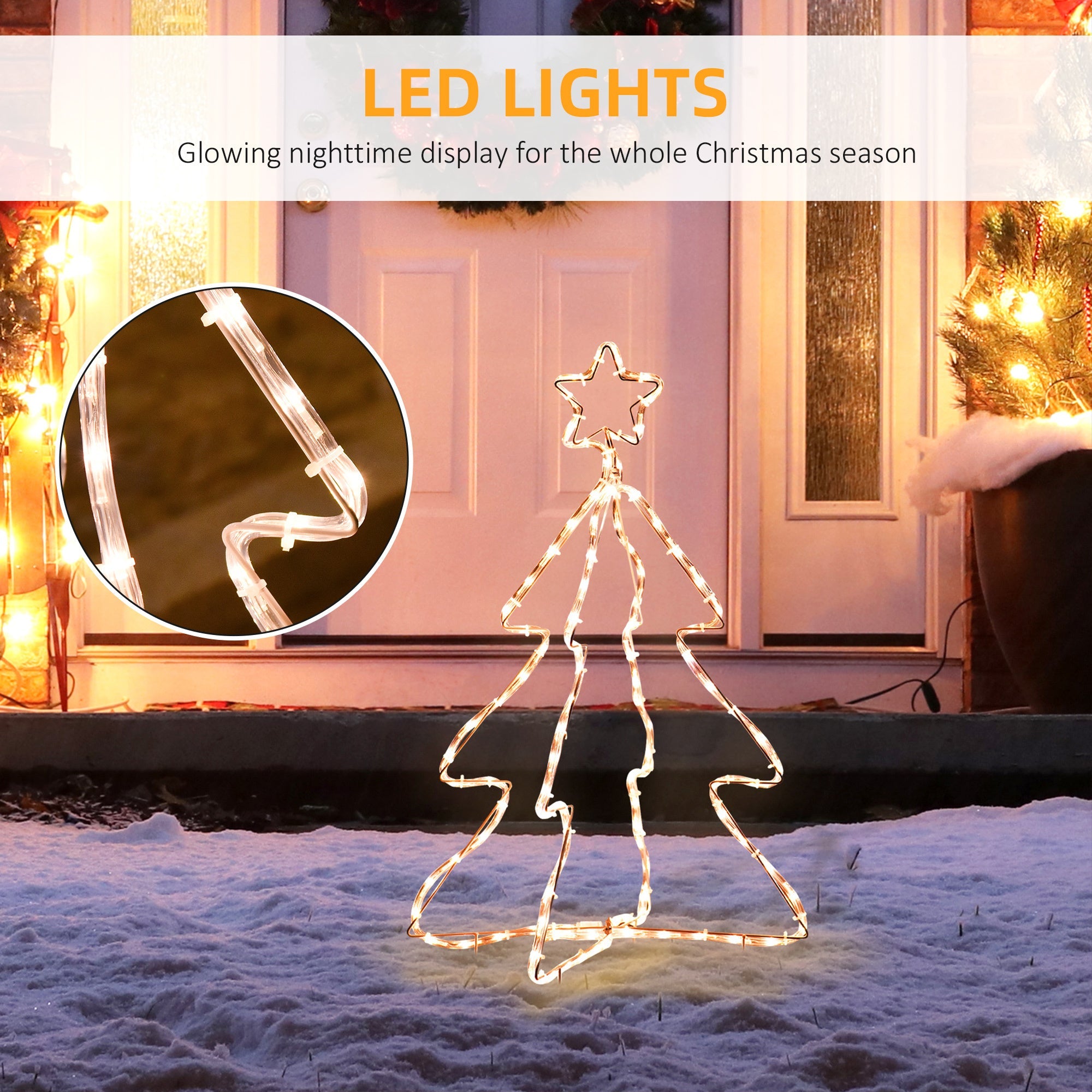 30" Outdoor LED Christmas Tree Rope Lights,  with Ground Stakes, Warm White