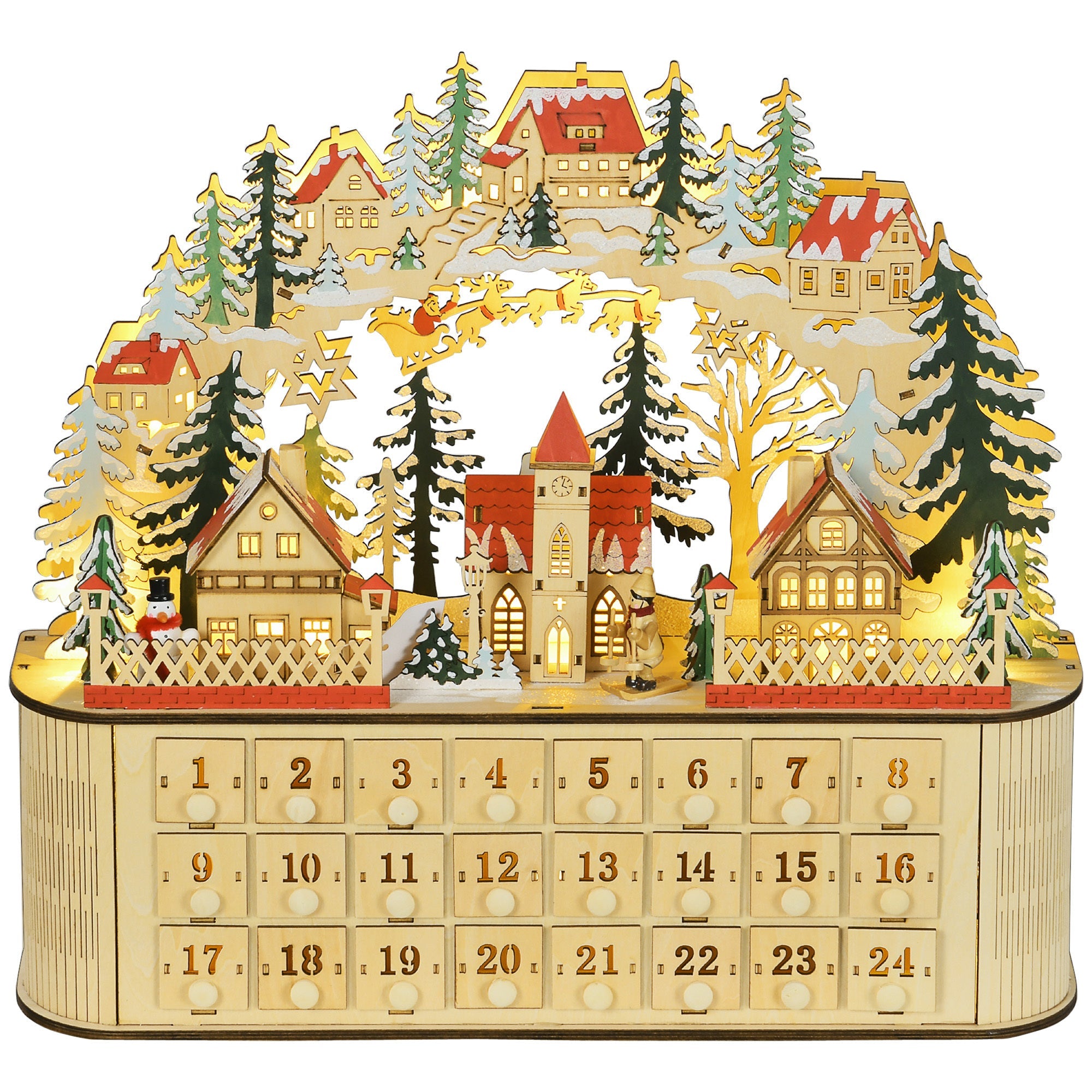 Arched Wooden Christmas Advent Calendar, Light Up Table