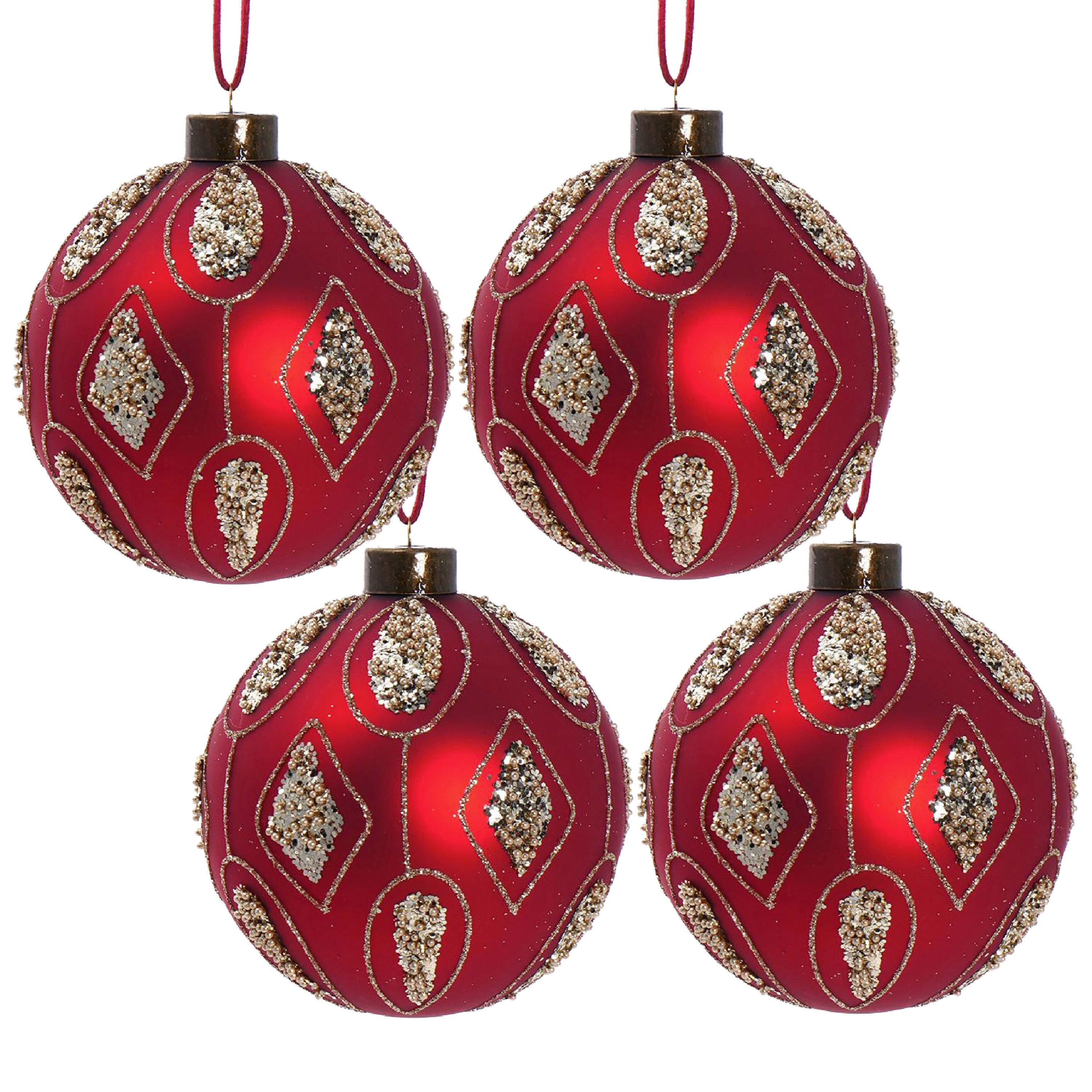 Red and Gold  Glass Decorative Hanging Ball Christmas Tree Ornaments  Set of 4