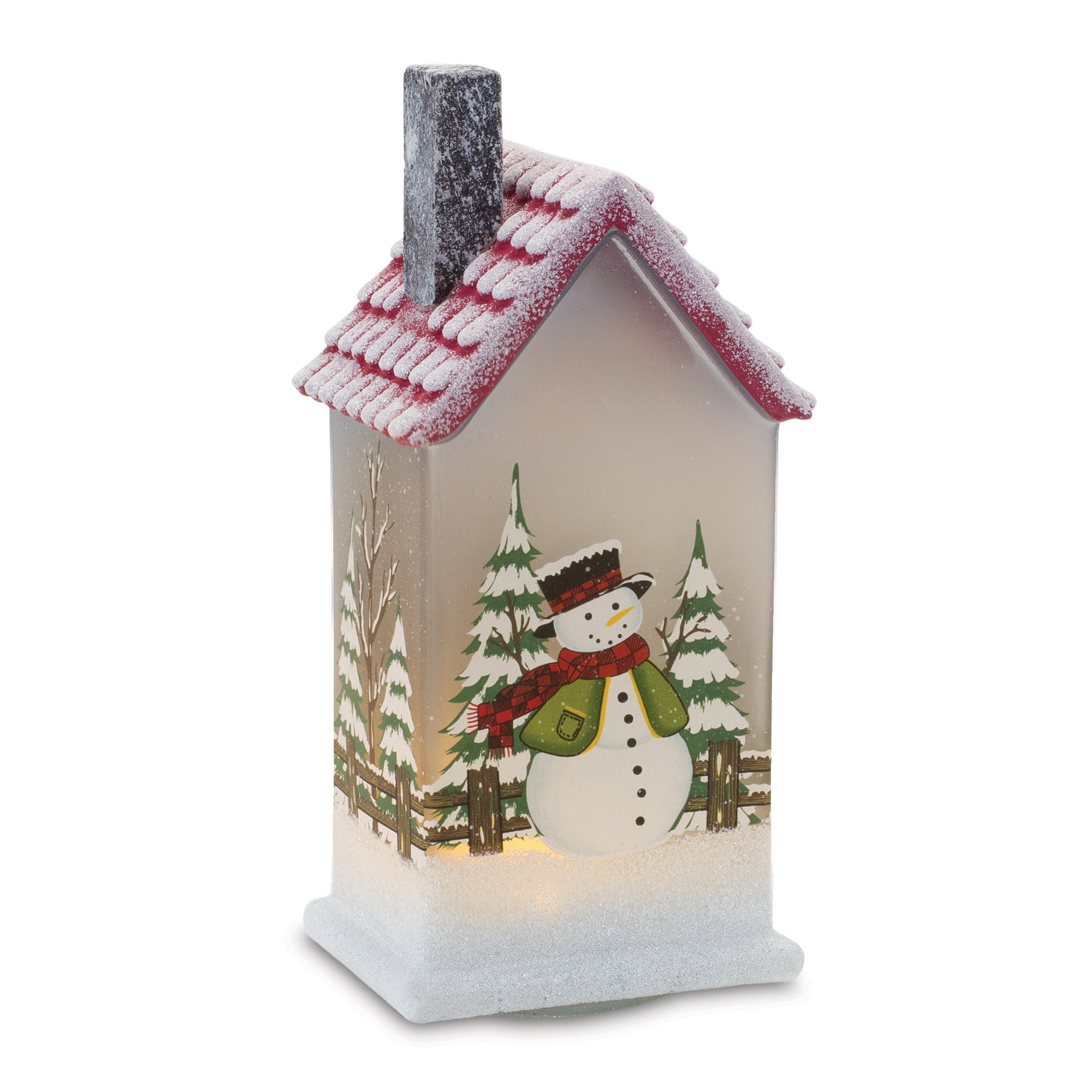 9" LED Lighted House with Snowman (Set of 2)