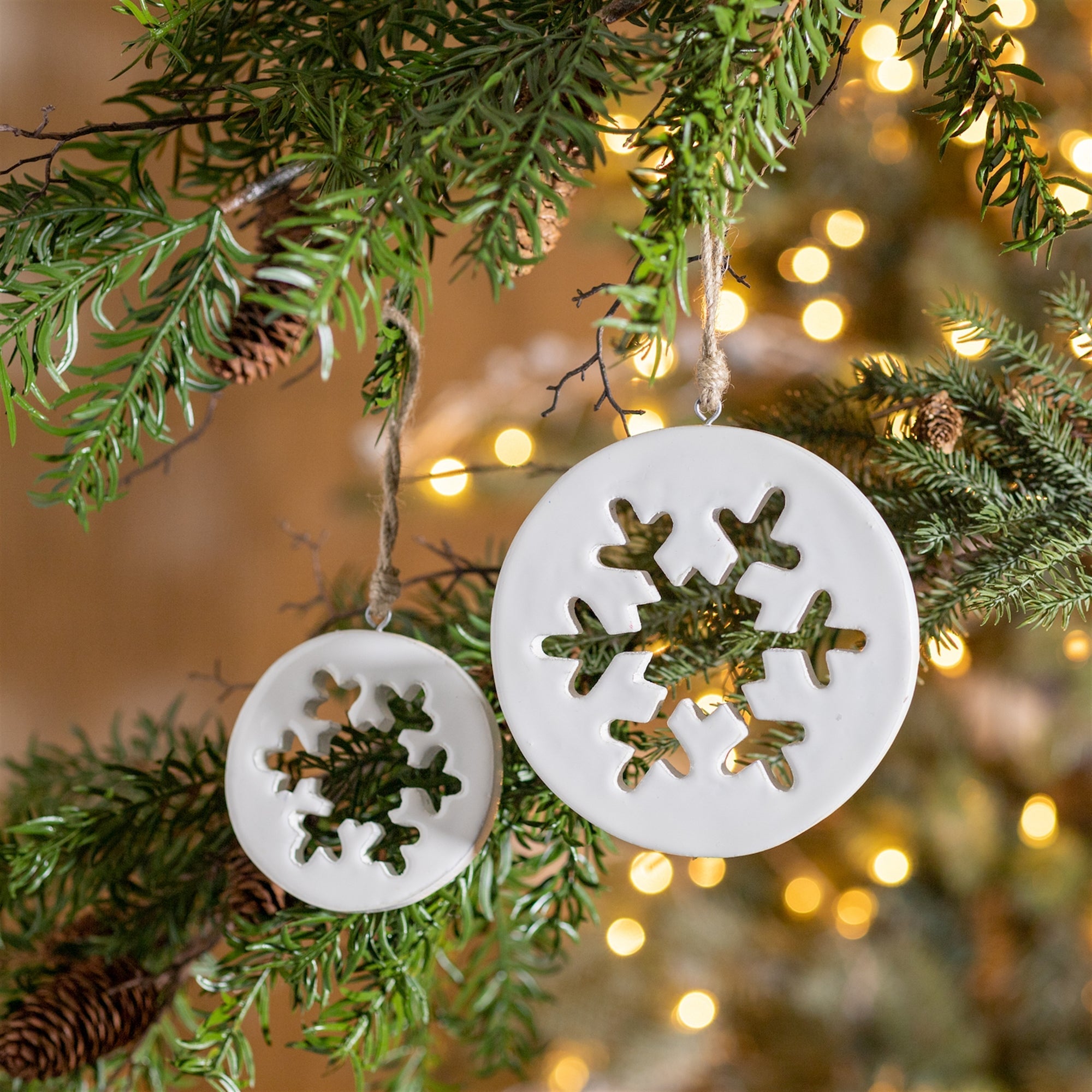 White Wood Snowflake Cut-Out Ornament (Set of 12)