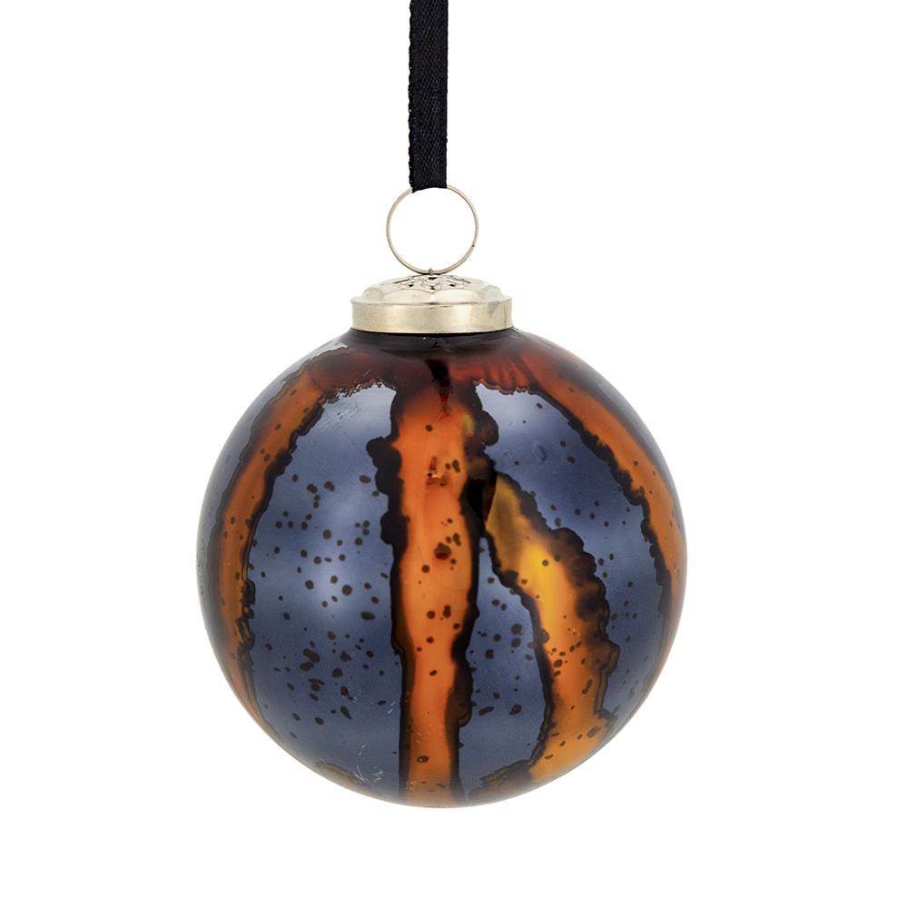 Amber and Black Decorative Hanging Ball Christmas Tree Ornaments - Set of 6