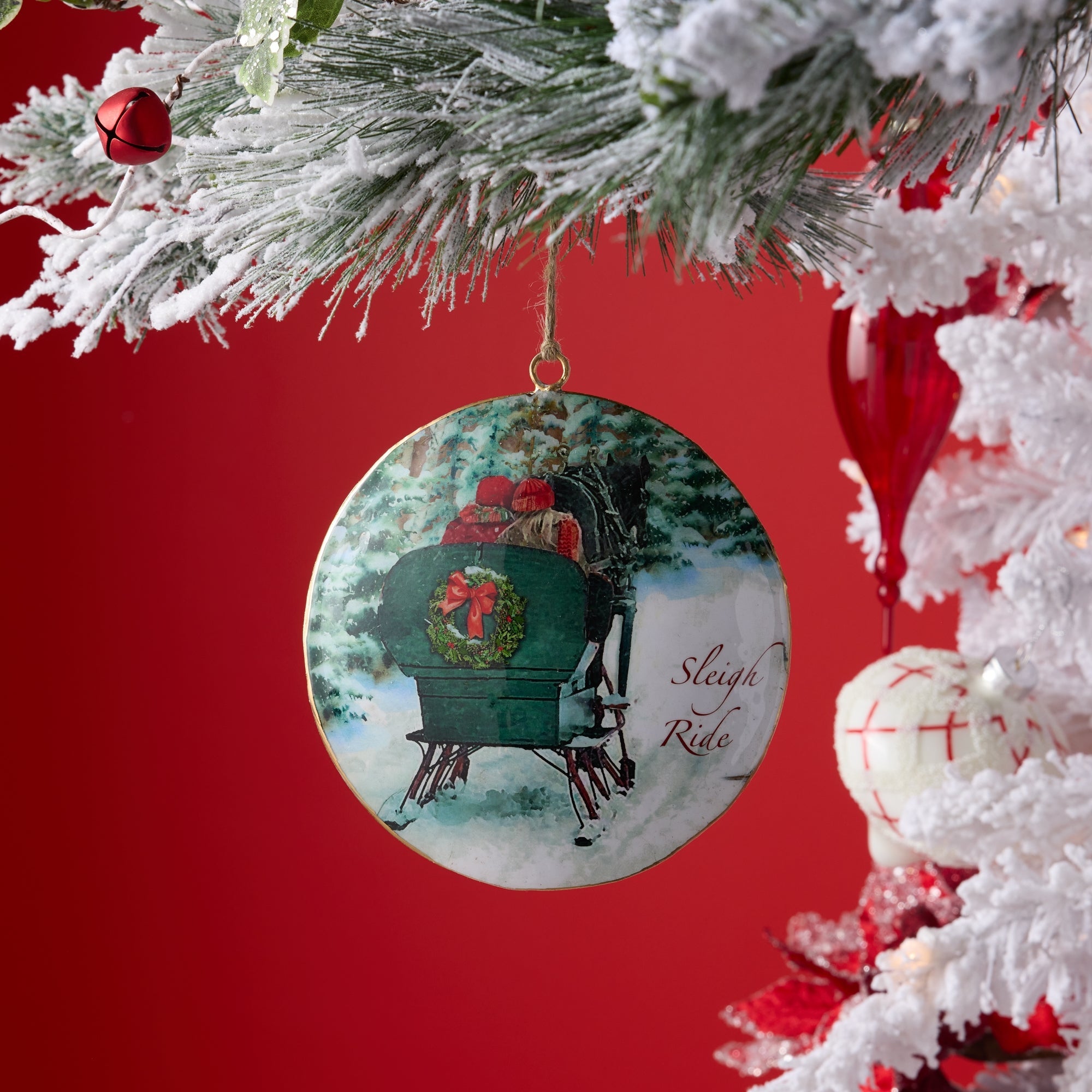 Metal Couple Sleigh Ride Disc Ornament (Set of 6)