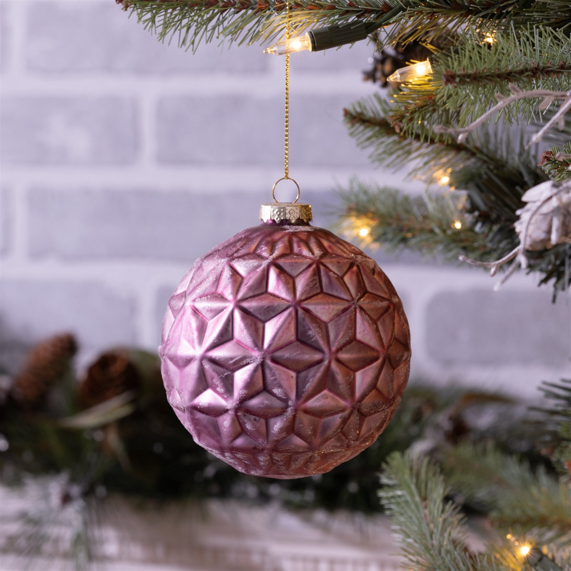 Pink Geometric Frost Glass Ornament (Set of 6)