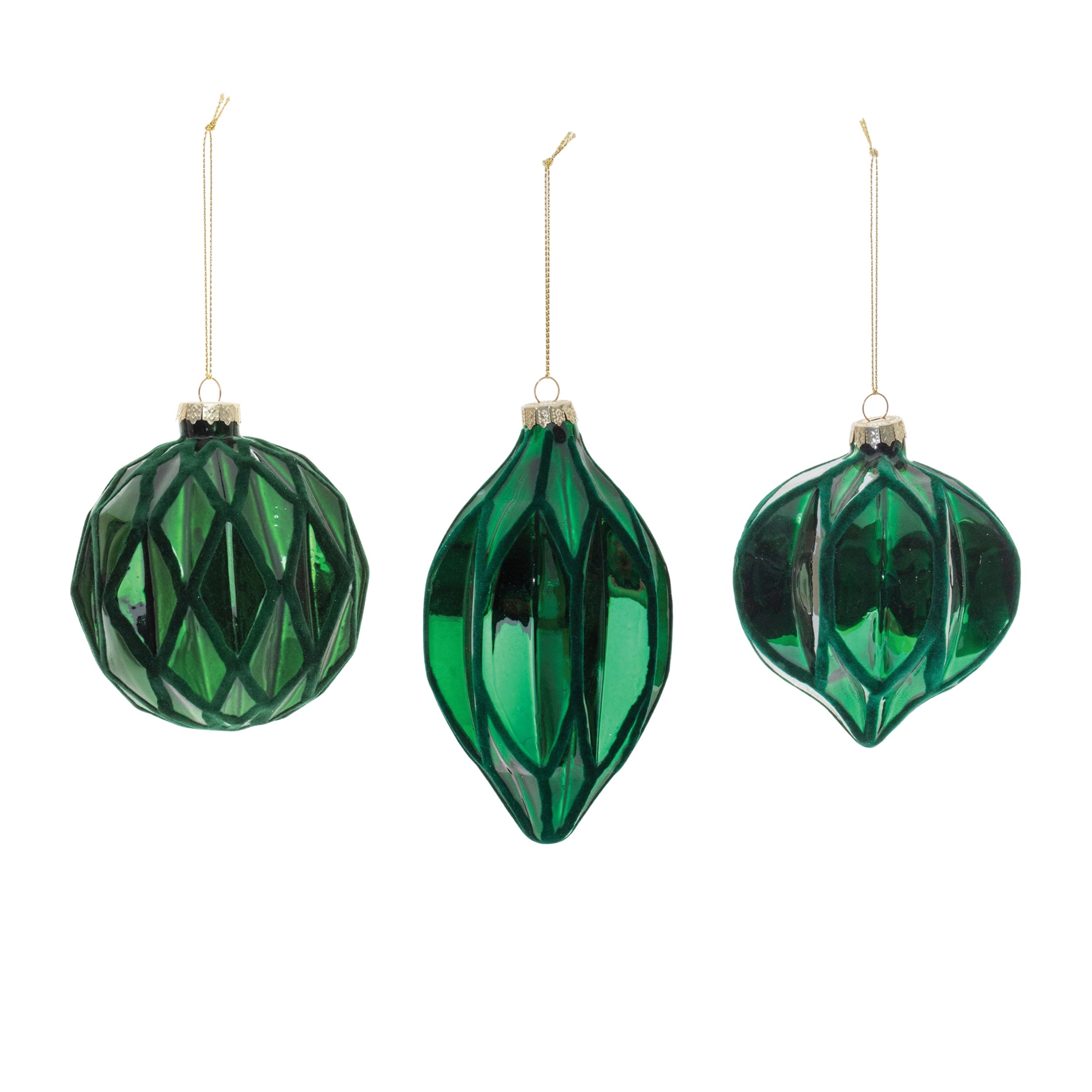 Green Textured Harlequin Glass Ornament (Set of 6)