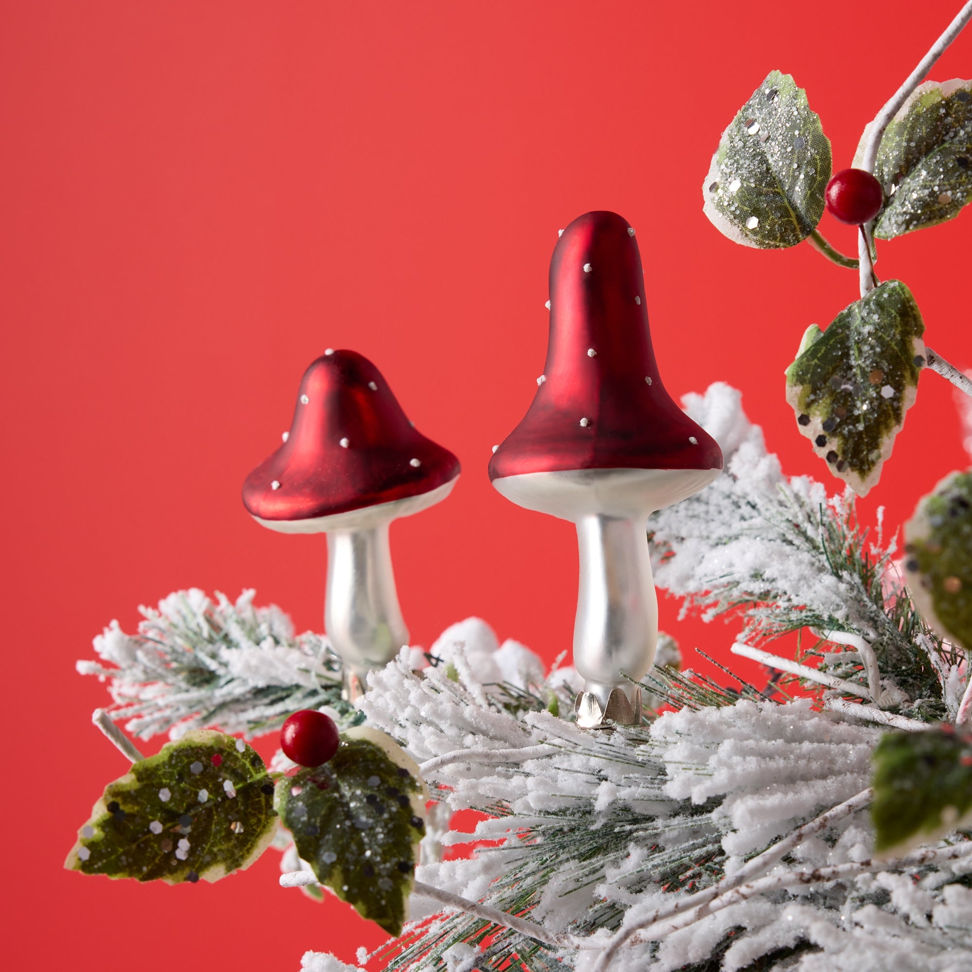 Frost Glass Mushroom Clip Ornament (Set of 12)