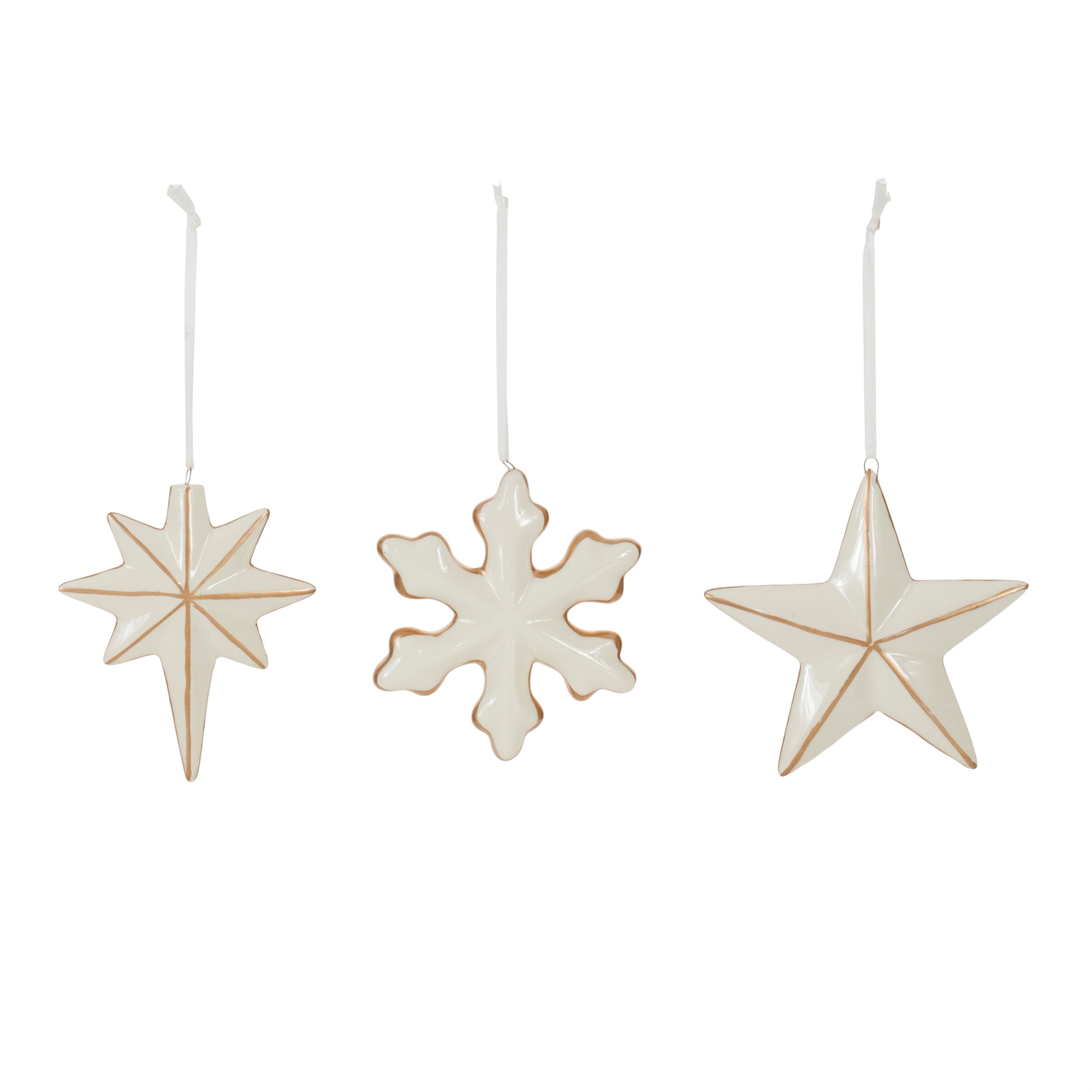 Ceramic Star and Snowflake Ornament (Set of 6)