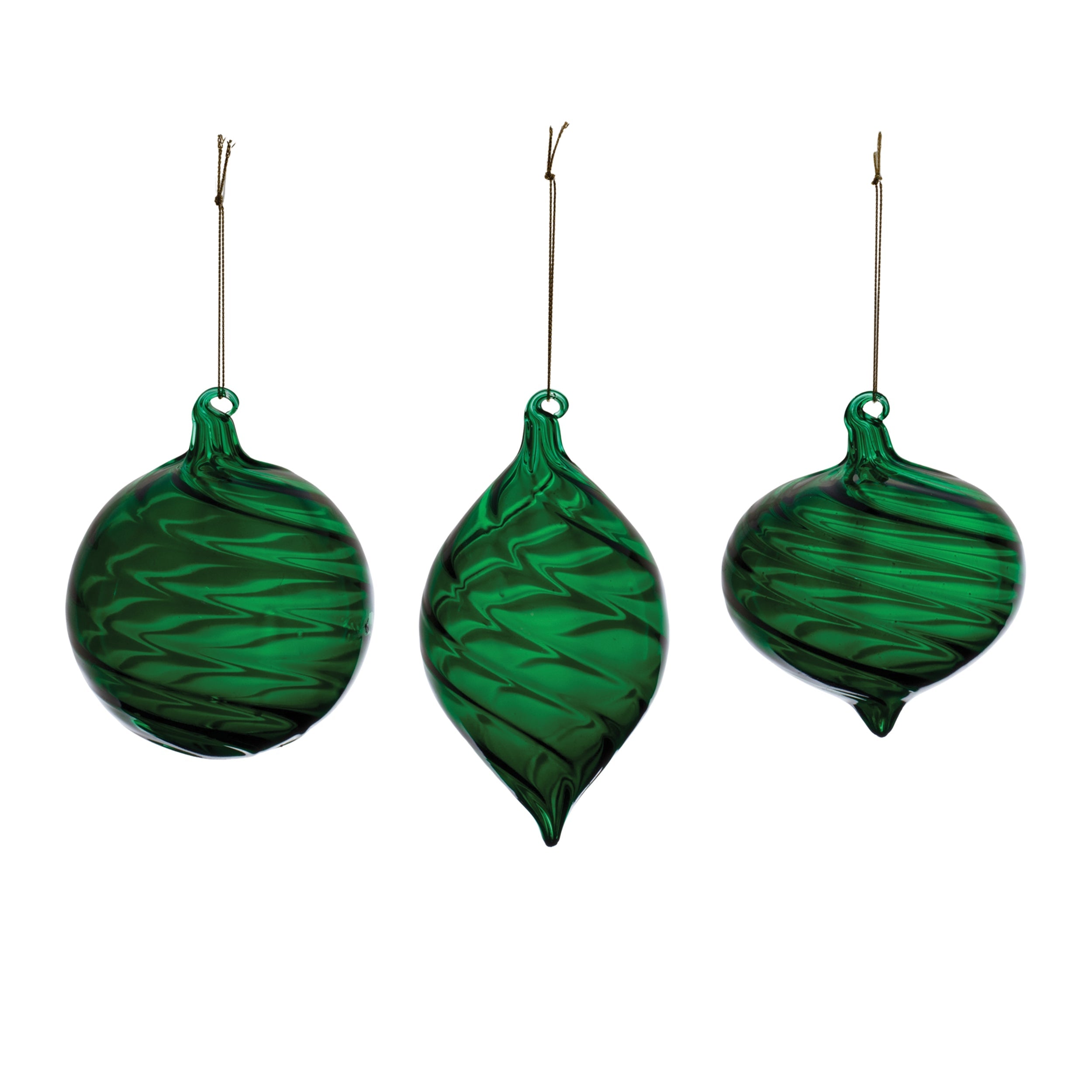 Emerald Green Swirl Glass Ornament (Set of 6)