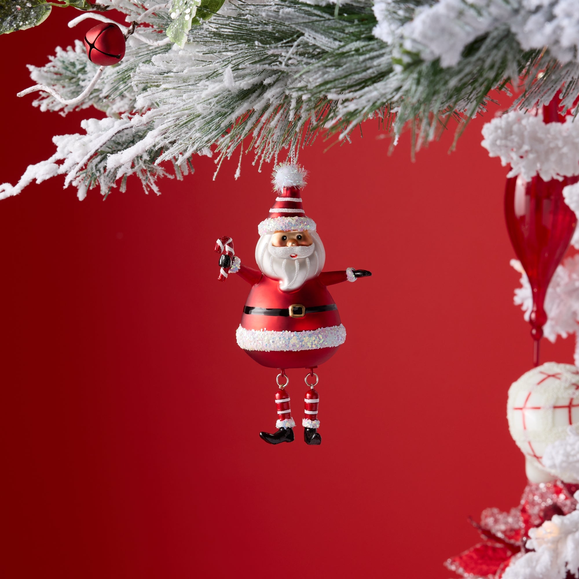 Glittered Glass Santa Ornament with Dangle Legs (Set of 6)