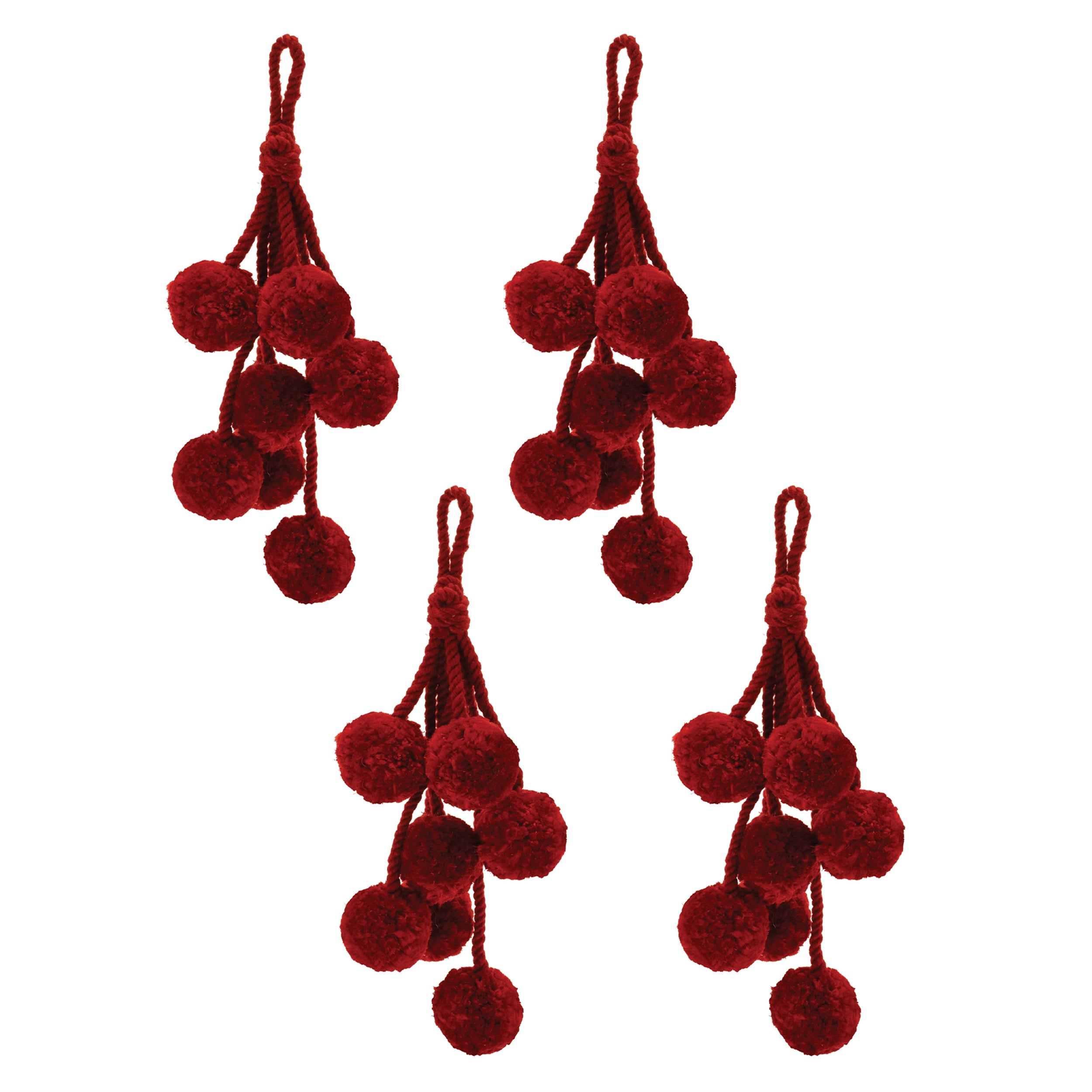 Burgandy Pom Pom Cluster Drop Ornament (Set of 4)