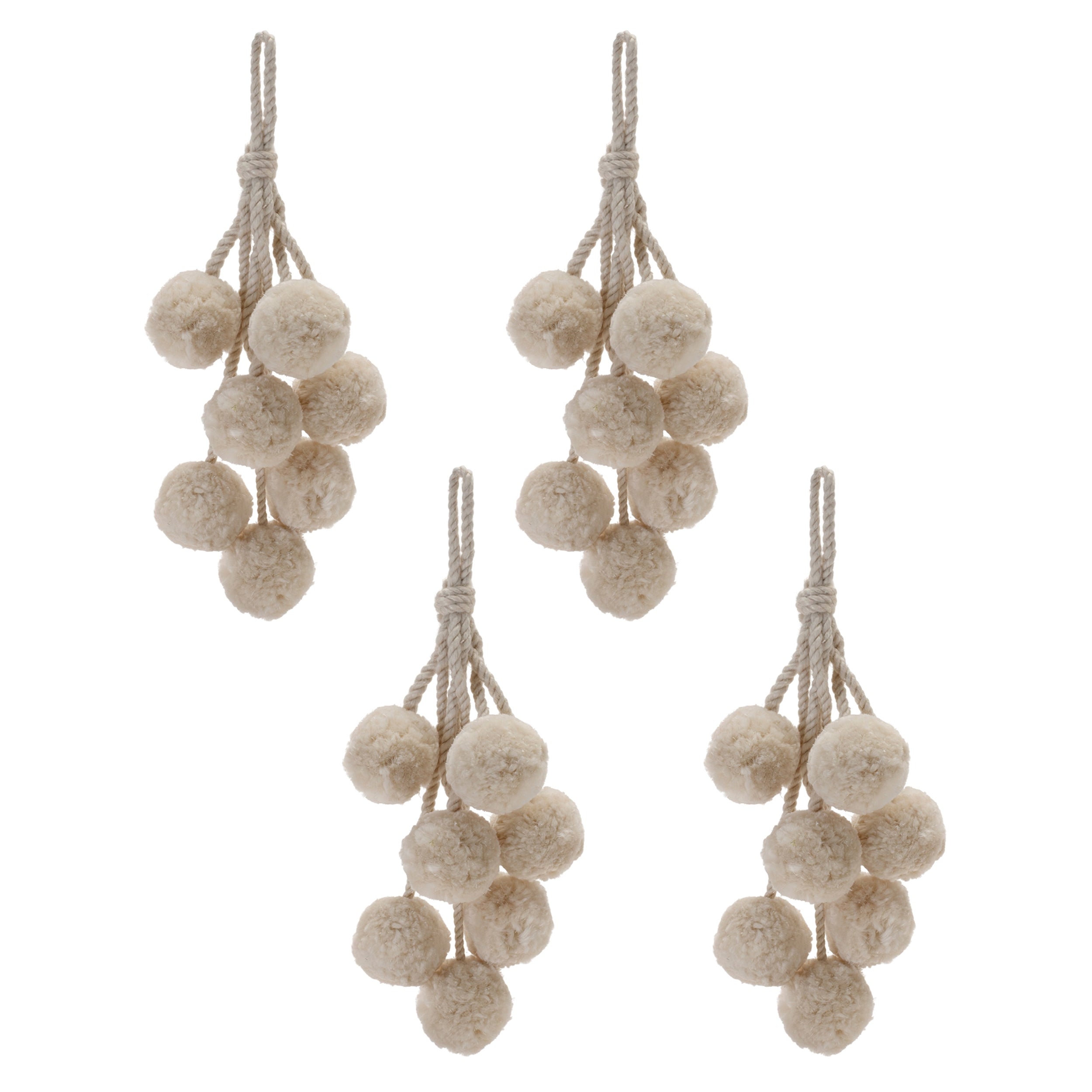 Beige Pom Pom Cluster Drop Ornament (Set of 4)