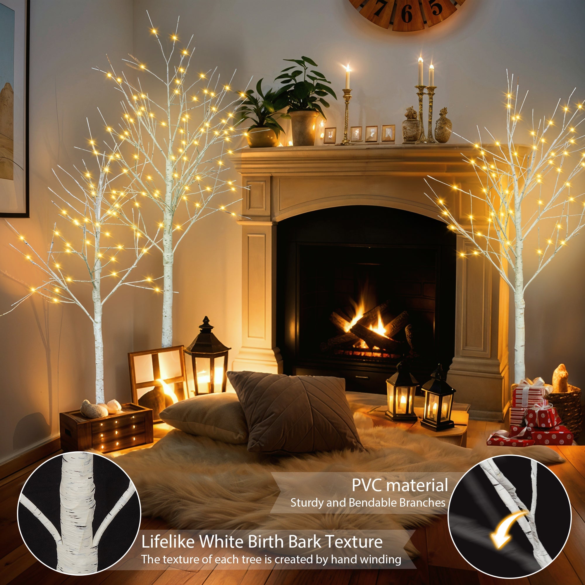 Pre-lit Birch Tree Set of 3- 4FT 48 LED/5FT 72 LED/6FT 96 LED