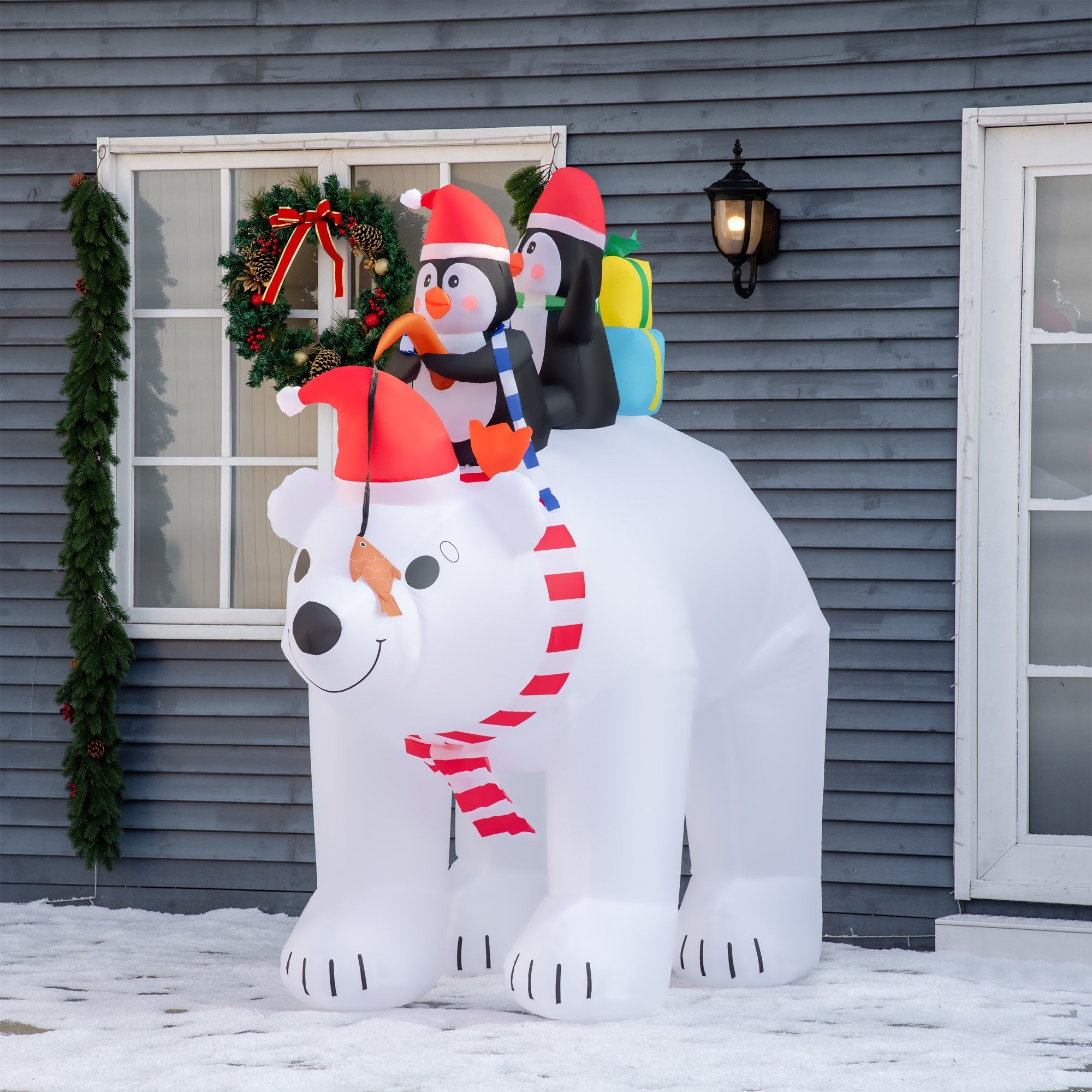 7 ft Polar Bear and Penguins  Inflatable, LED Lighted Outdoor Holiday Blow Up Yard Decoration