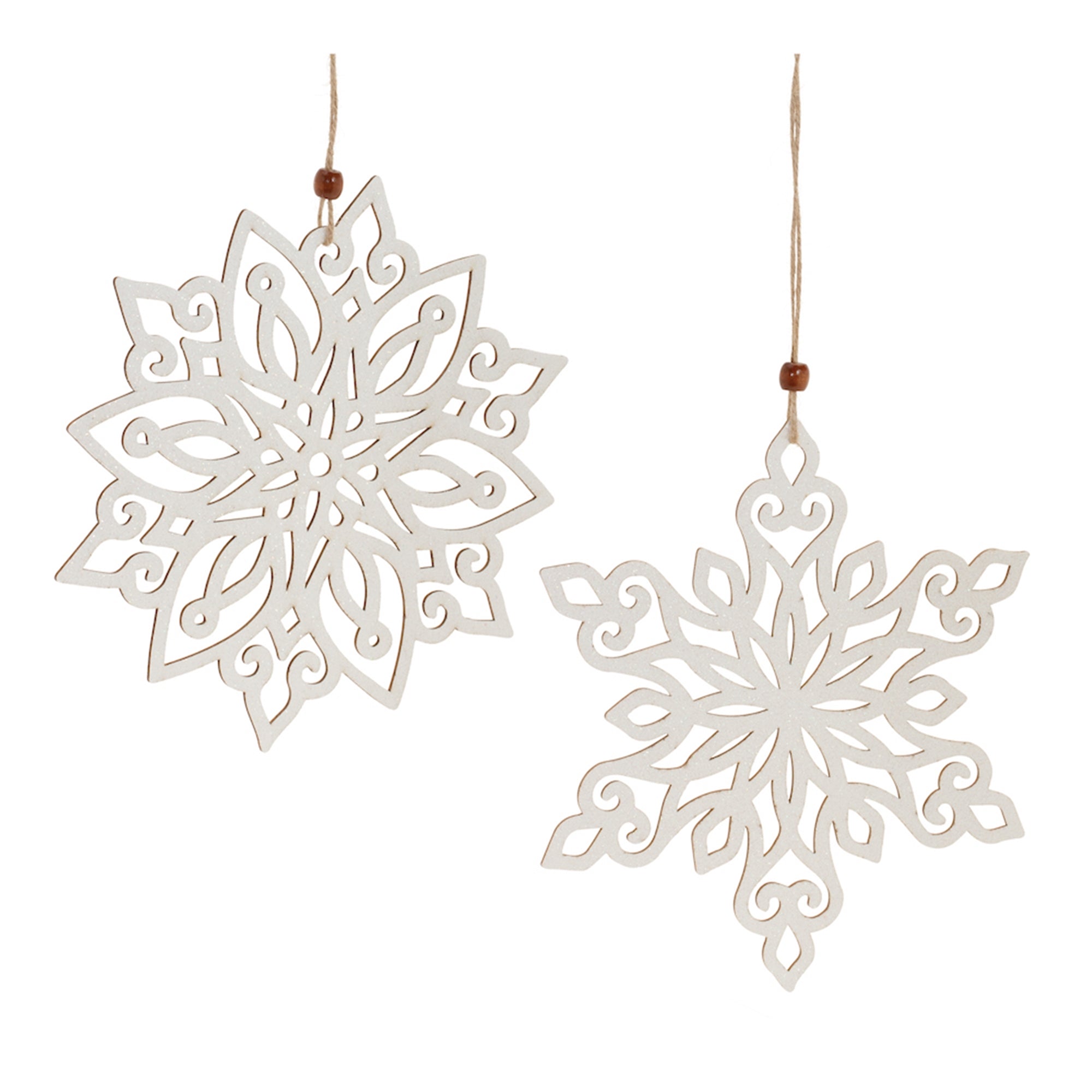 9.25" Wood Cut-Out Snowflake Ornament (Set of 12)