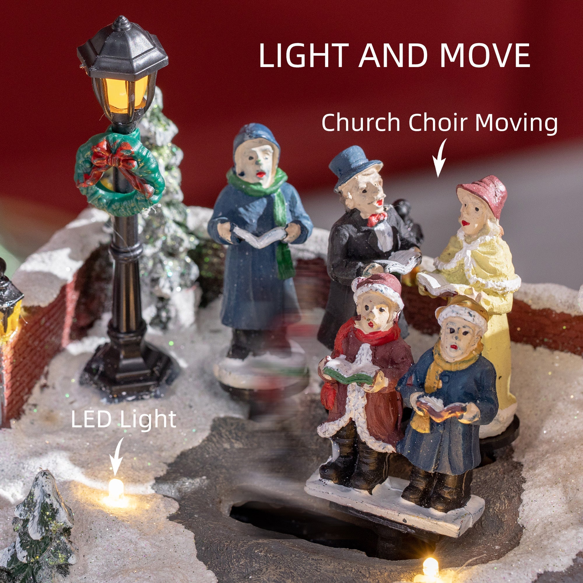 Christmas Village, Choir Animated Winter Wonderland Set with Multicolored LED Light, Battery Operated