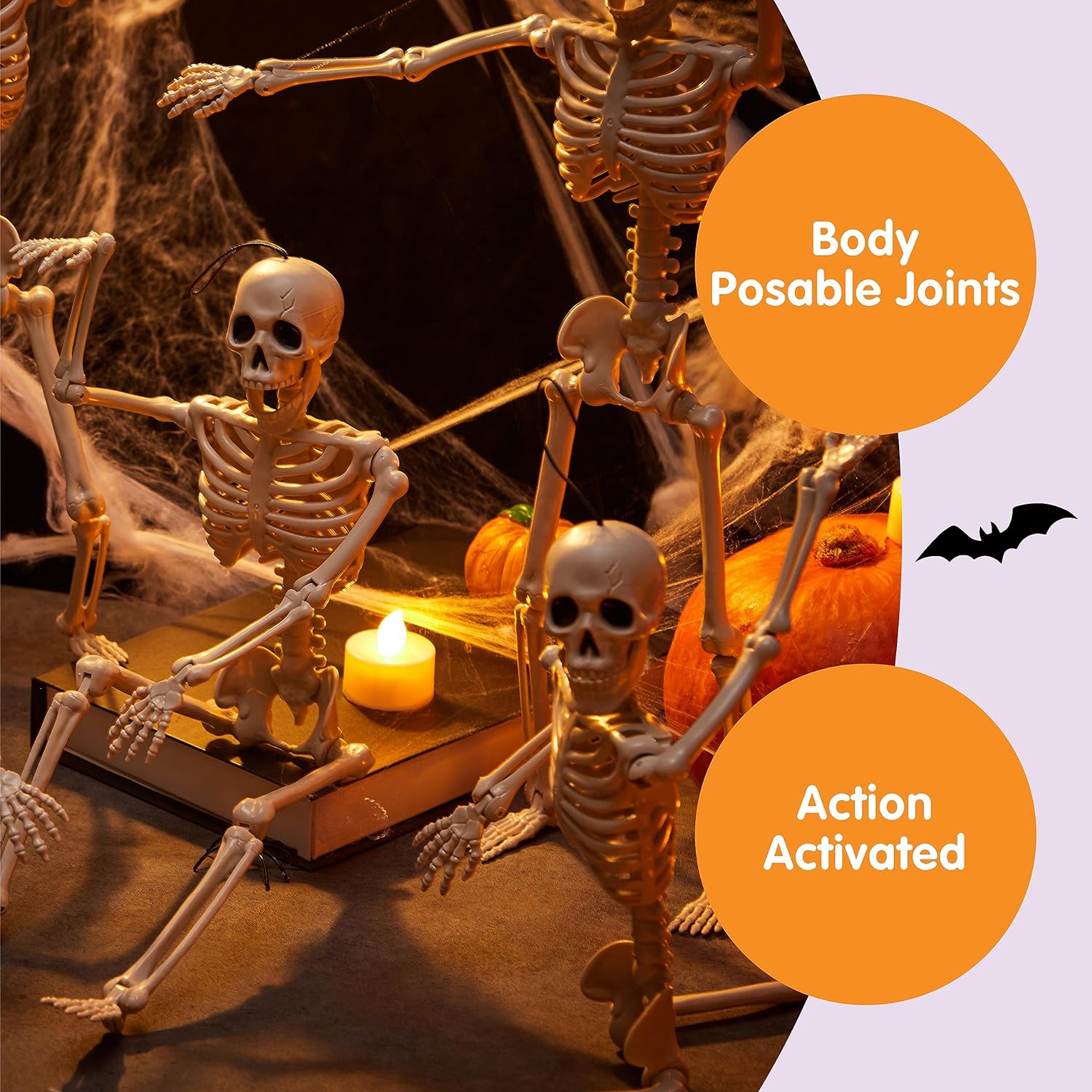 JOYIN 5 PCS Posable Halloween Skeletons 16 Inches Full Body Posable Joints Hanging Skeletons for Graveyard Decorations, Haunted House Accessories, Spooky Scene Party Favors