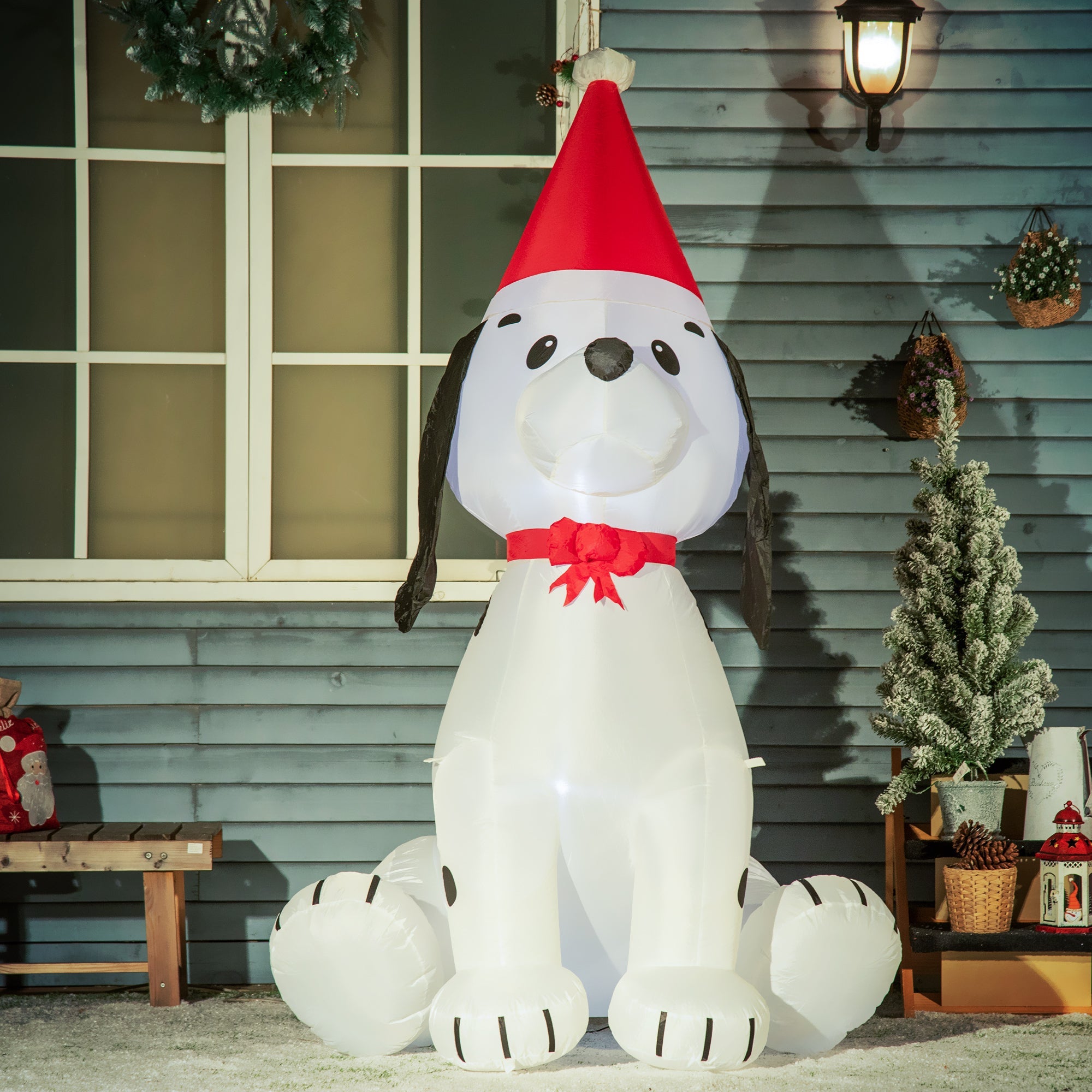 6ft  Puppy Dog Wearing a Santa Hat, Blow-Up Yard Decor with LED Lights-Christmas Inflatables Outdoor