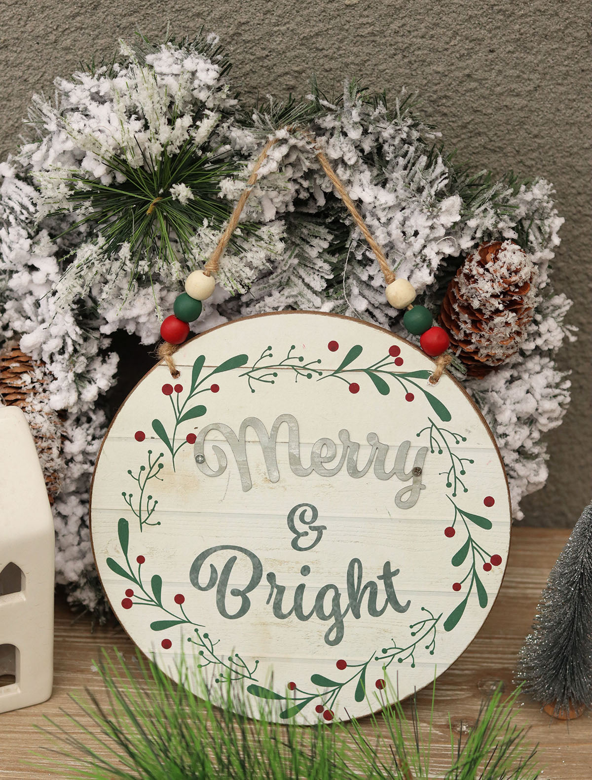 Wood and Metal Round Christmas Wall Decor Merry and Bright