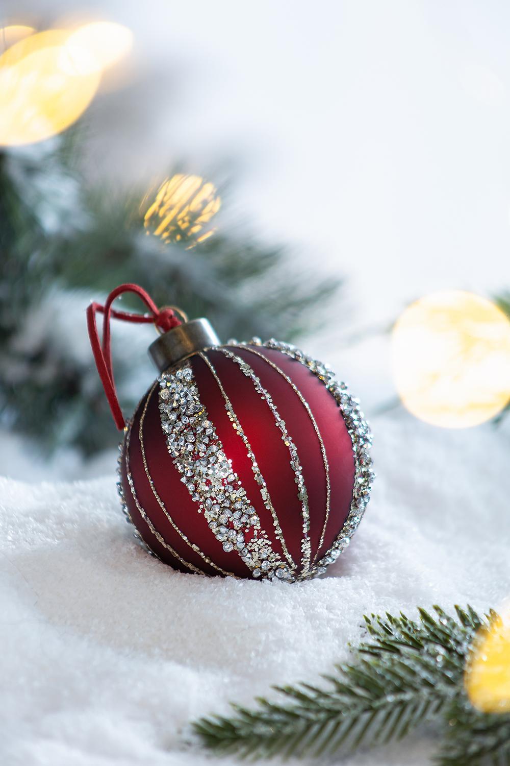 Red and Silver Christmas Ball Ornaments, Set of 12