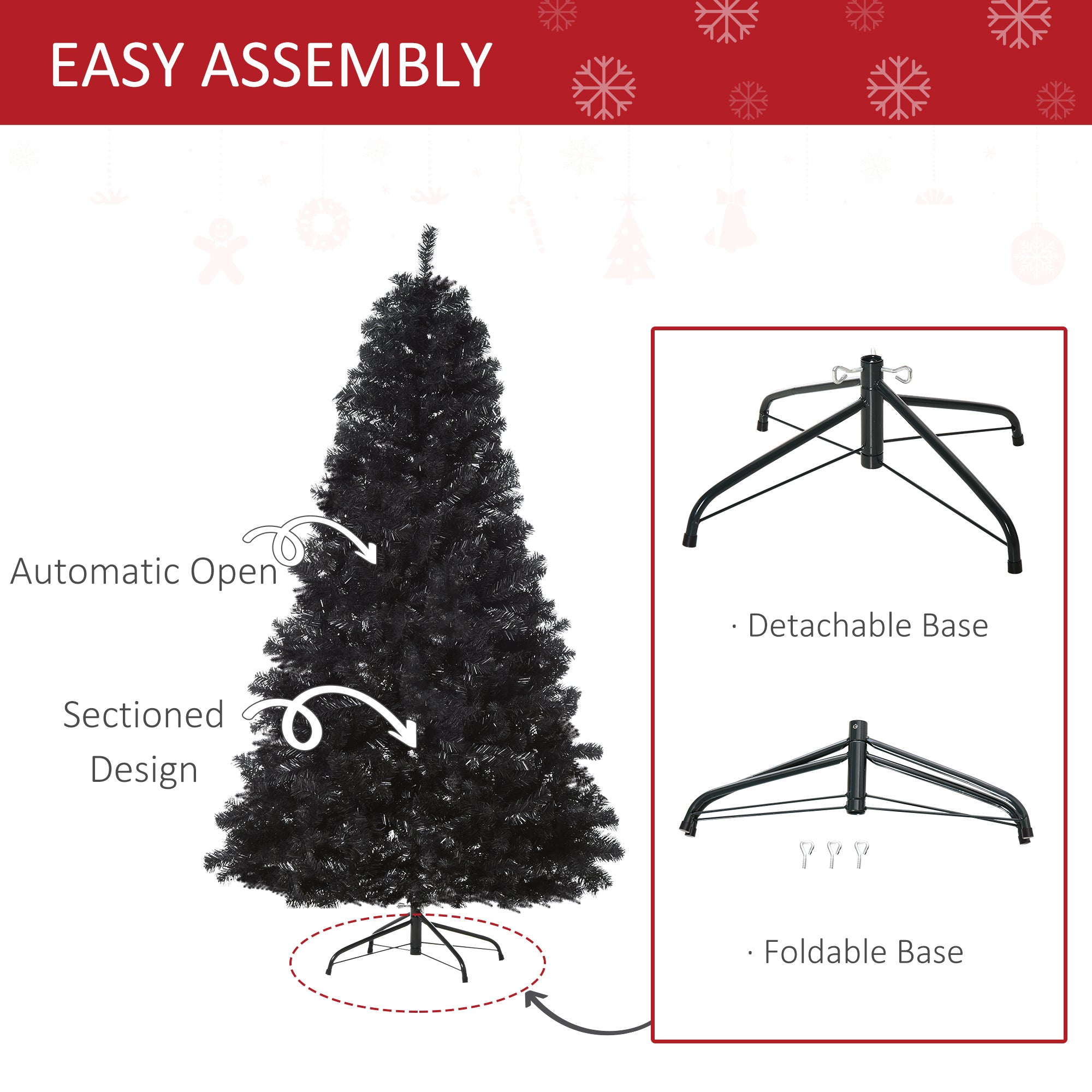 7ft  Christmas Tree Unlit Douglas Fir -Black Halloween Style