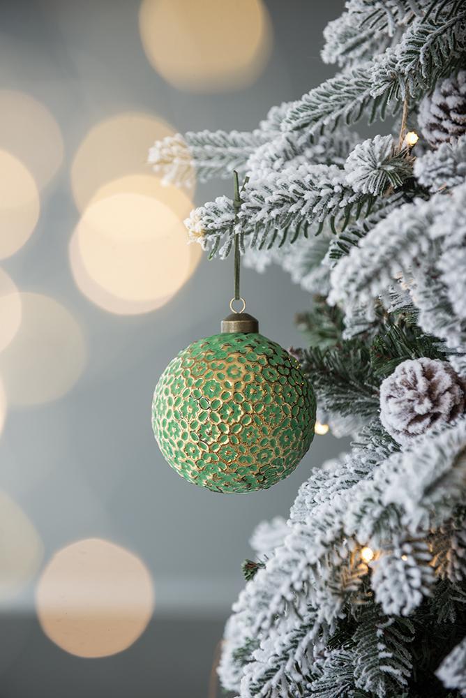 Green with Gold Christmas Ball Ornaments, Set of 6