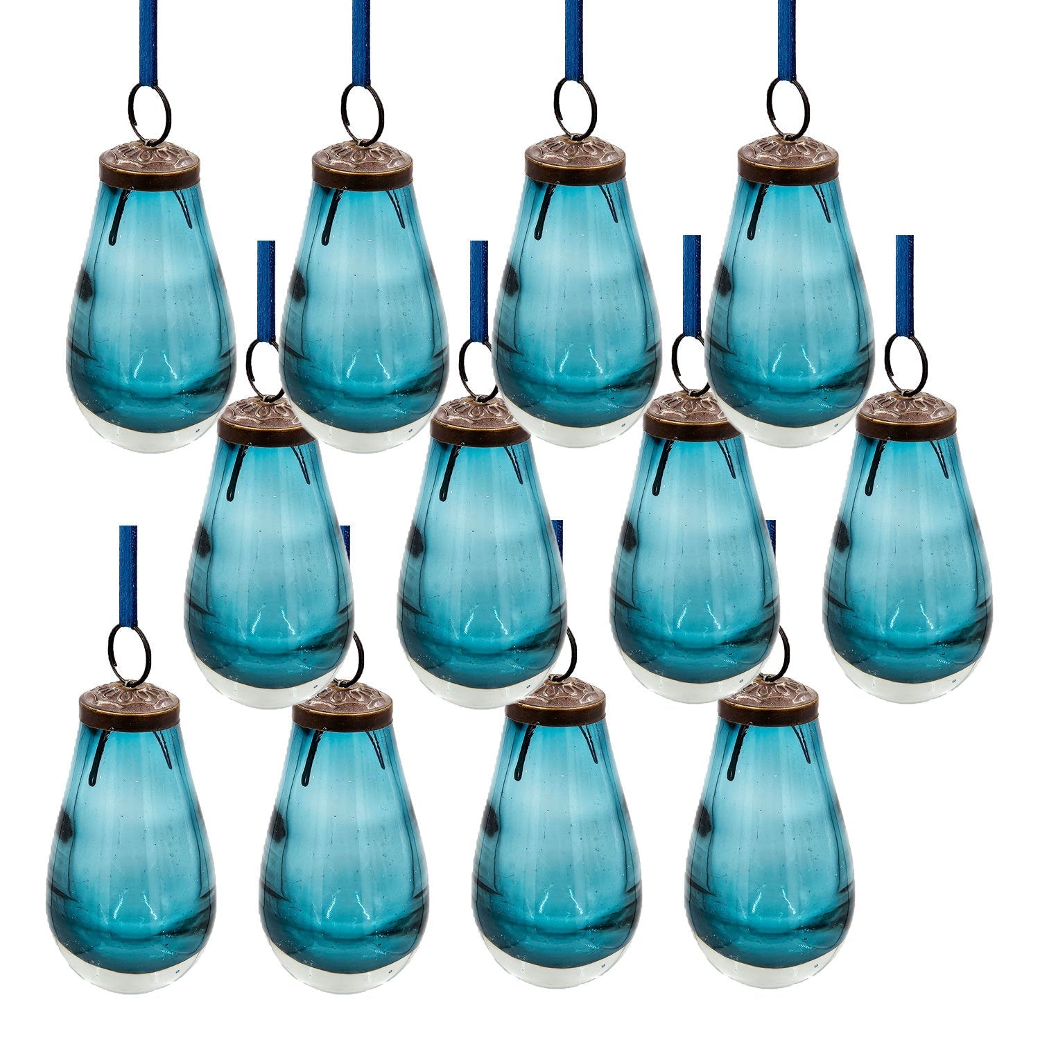 Blue Luster Glass  Christmas Tree Ornaments , Set of 12