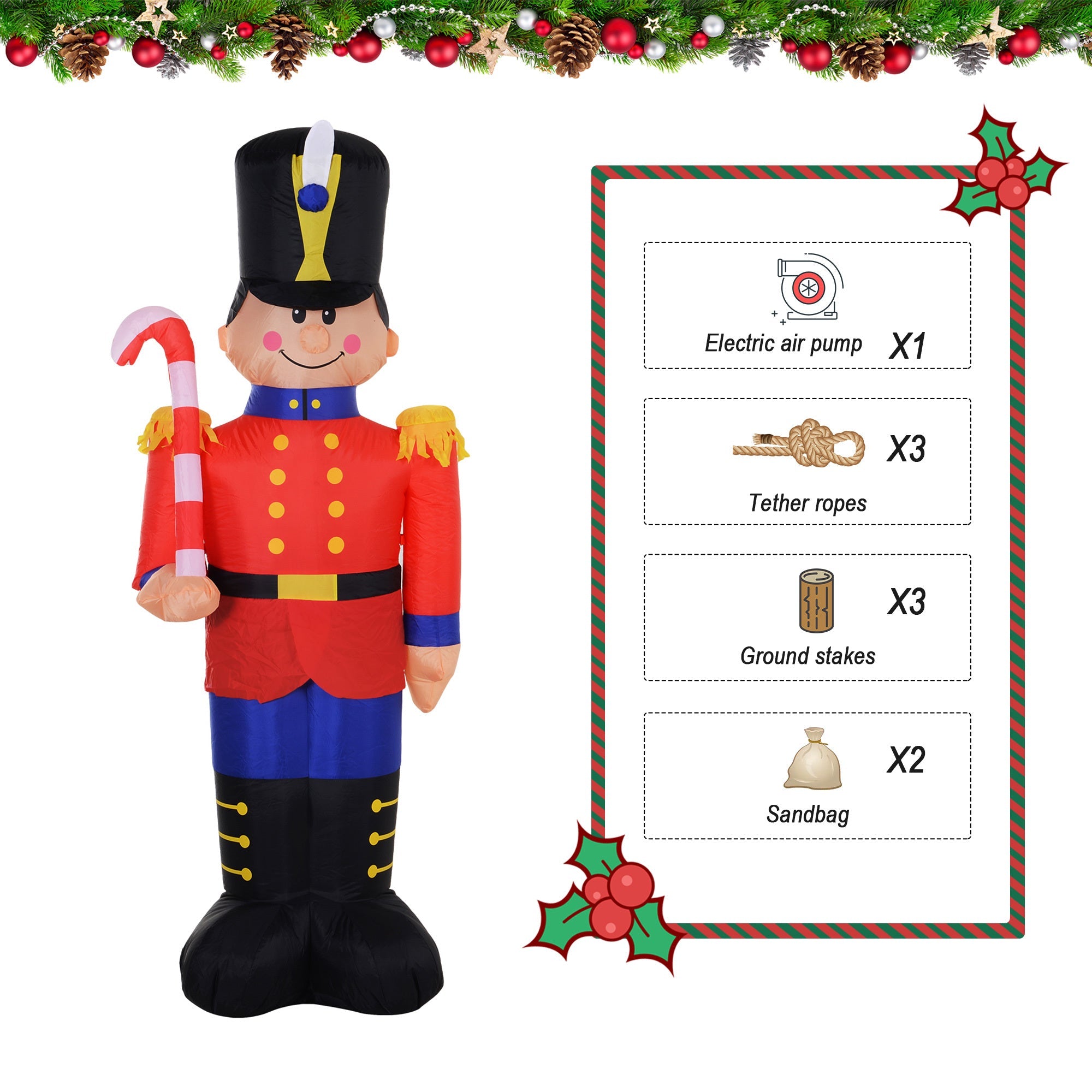 6' Nutcracker Toy Soldier with Candy Cane, Outdoor Blow-Up Yard Decoration with LED Lights Display