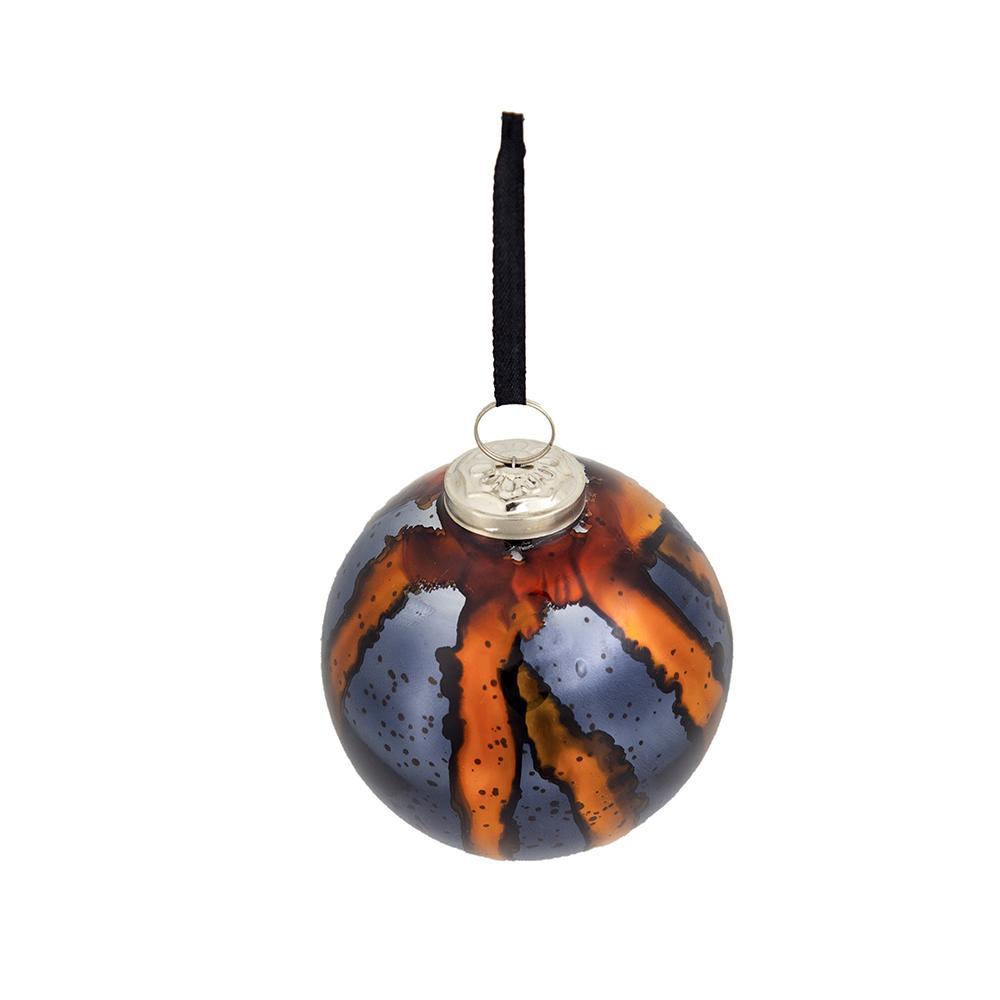 Amber and Black Decorative Hanging Ball Christmas Tree Ornaments - Set of 6