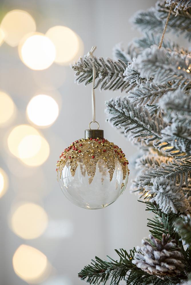 Clear with Gold Christmas Ball Ornaments,  Set of 6