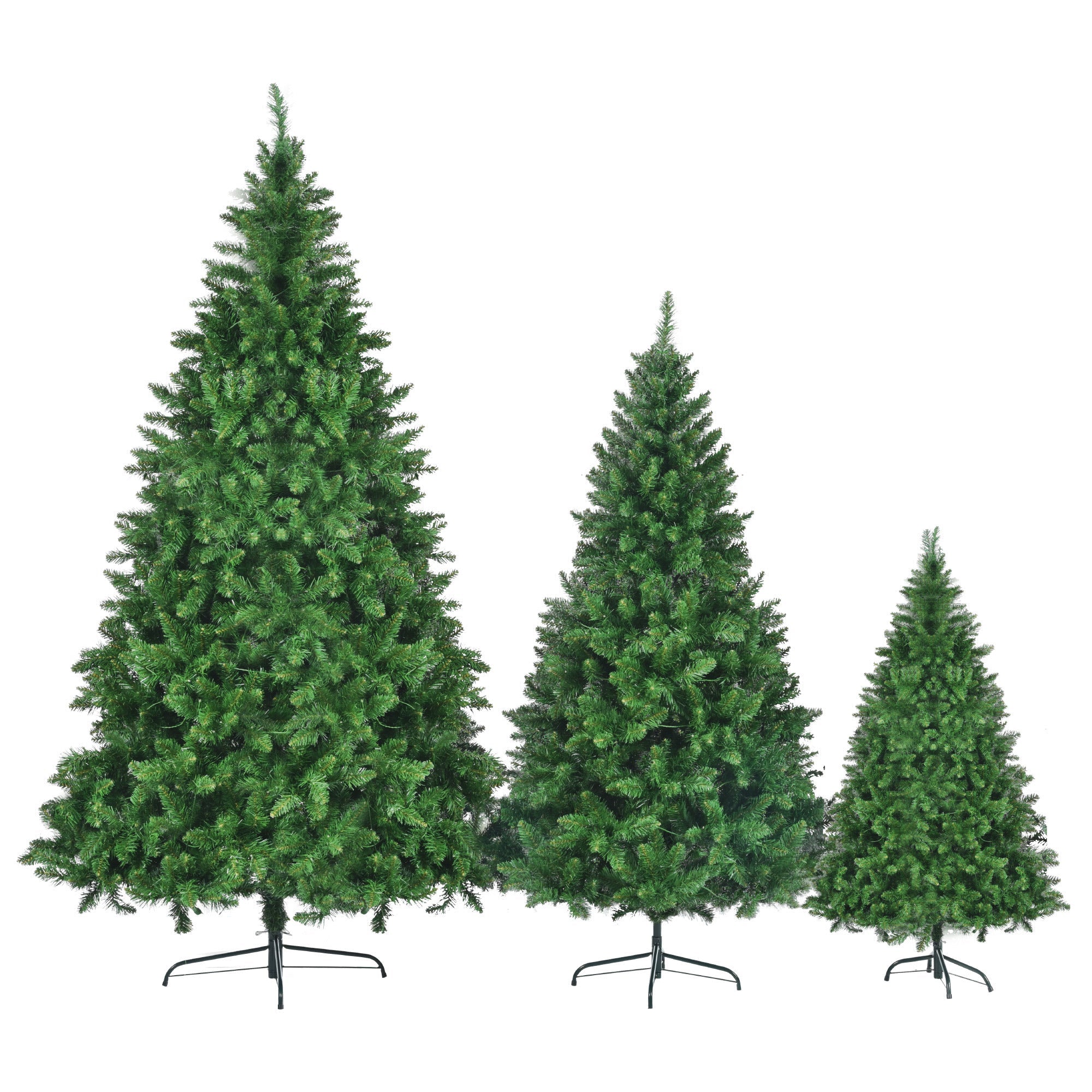 8FT, 6FT, 4FT Pre-Lit Green Pine Artificial Christmas Tree, Set of 3 Hinged Xmas Trees with 820 Warm-Yellow LED Lights