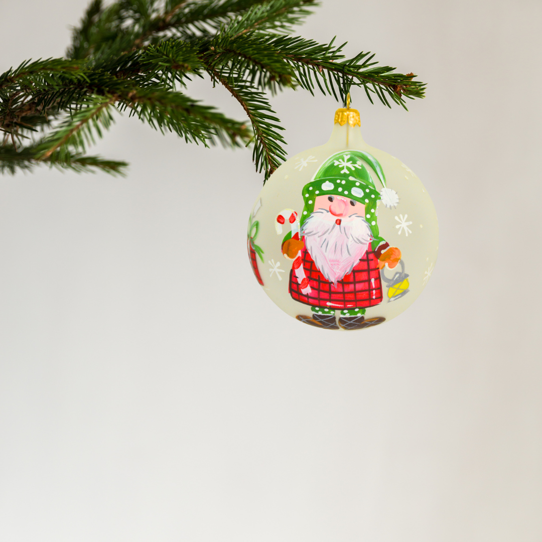 4" Hand Painted Italian Import Christmas Ornament- Winter Santa with Candy Cane