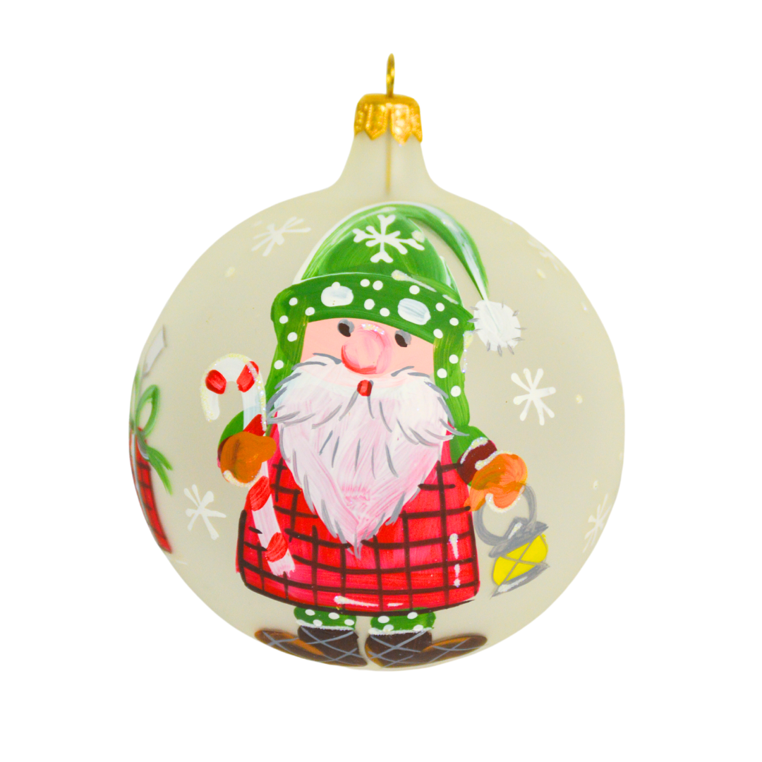 4" Hand Painted Italian Import Christmas Ornament- Winter Santa with Candy Cane