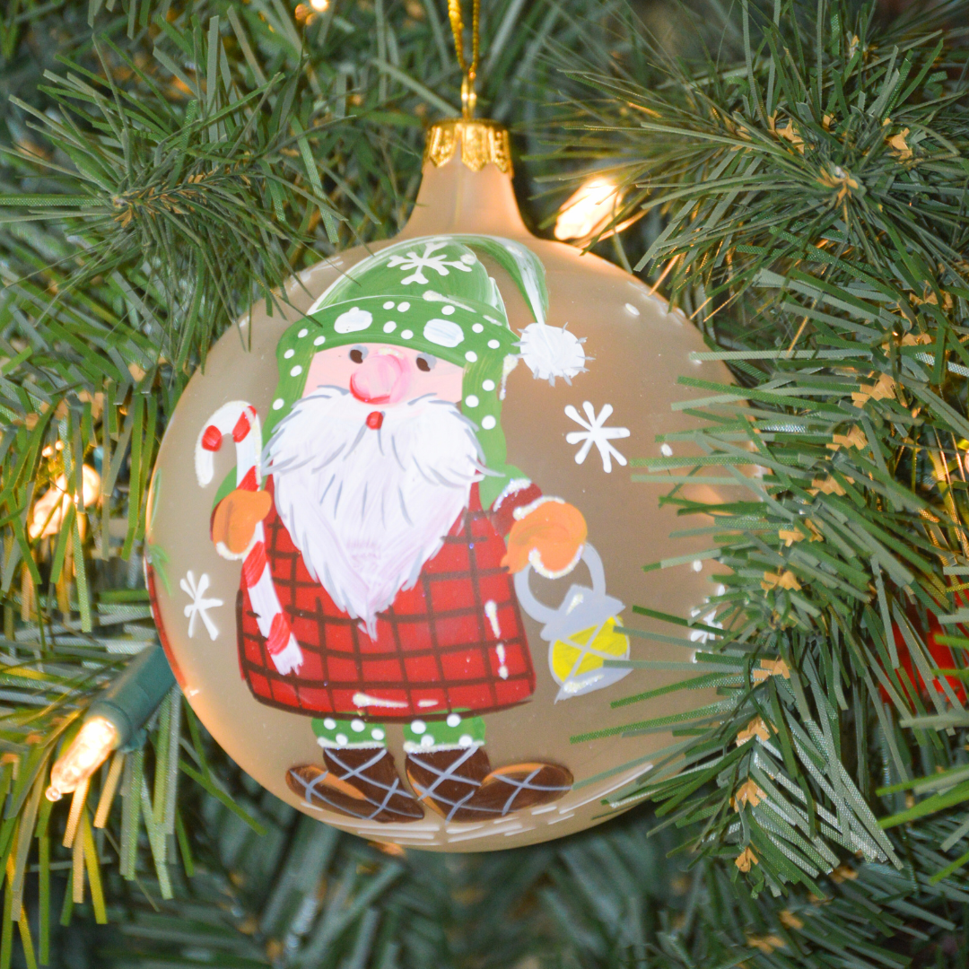 4" Hand Painted Italian Import Christmas Ornament- Winter Santa with Candy Cane