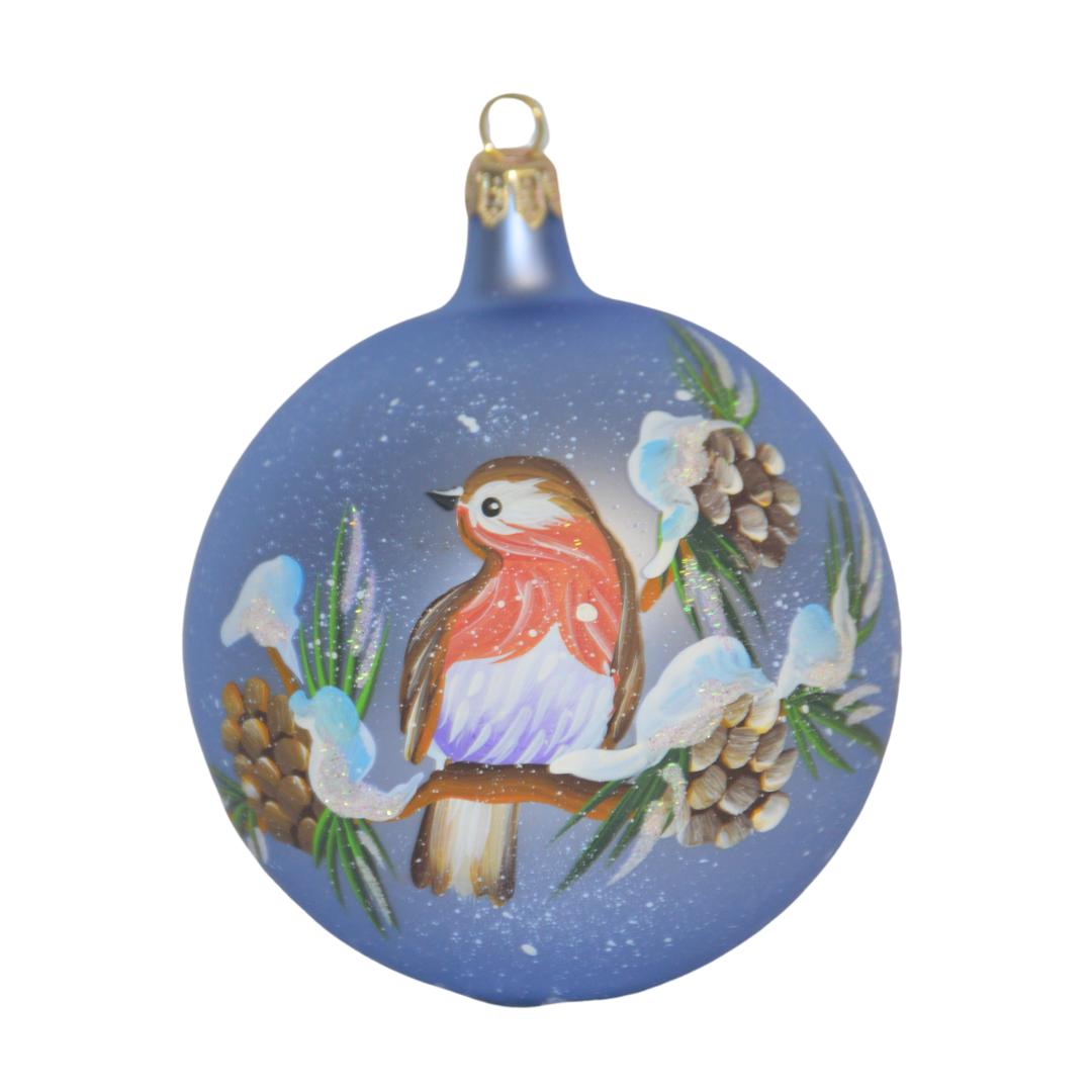 4" Hand Painted Italian Import Christmas Ornament- Woodland American Robin on Branch