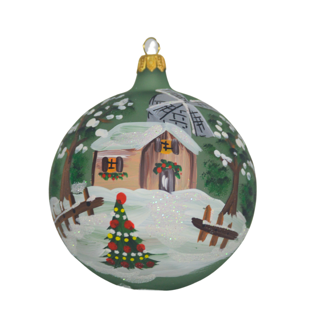 4" Hand Painted Italian Import Christmas Ornament- Snowy Country Home