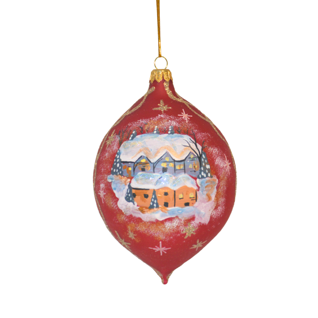 4" Hand Painted Italian Import Christmas Ornament- Snowy Winter Village