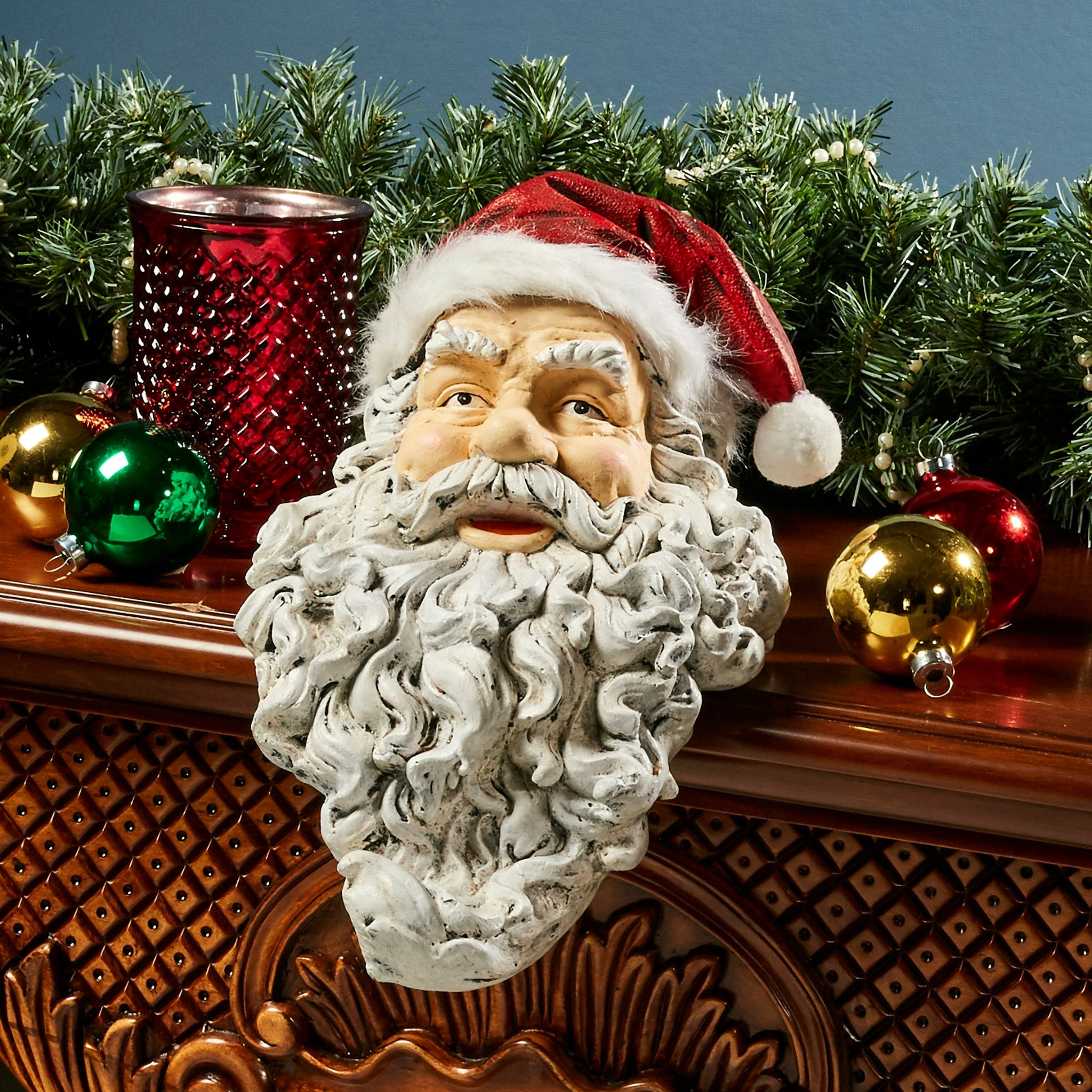 Ho-Ho-Hold It Santa Mantel Stocking Holder Statue