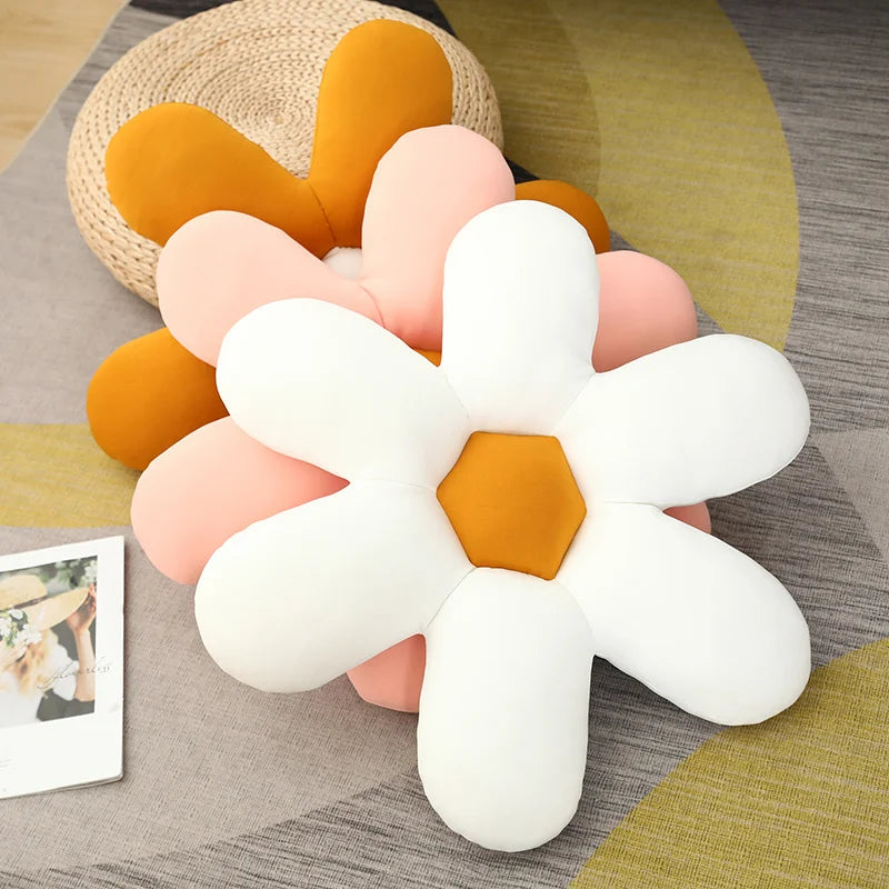 Nordic White 6 Petal Daisy Flower Pillow Room Bedside Sunflower Shape Cushion Girly Sweet Heart Cat Chair Seat Tulip Cushion