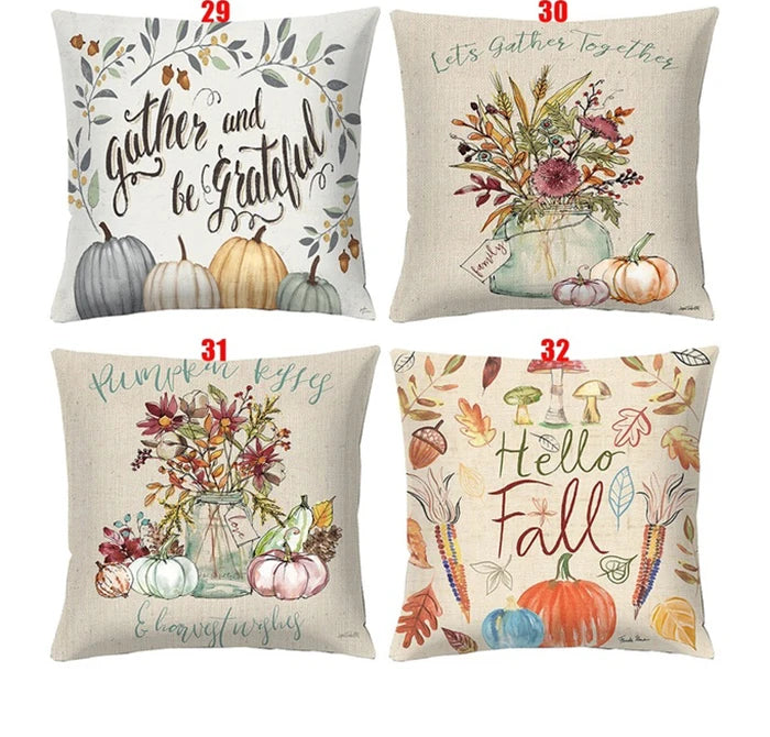 Halloween Pumpkin Linen Cushion Cover