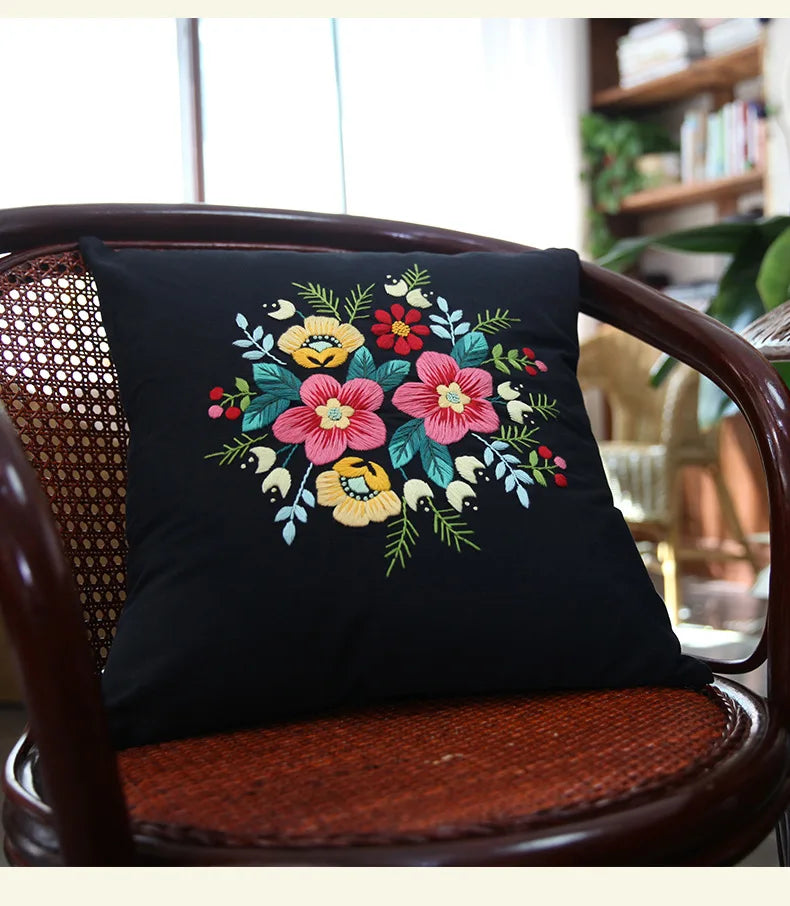 Unfinished DIY Embroidery Kit Pillow Cushion Case Flower Cross Stitch Set Needlework Handmade Sewing Art Craft Gift Home Decor