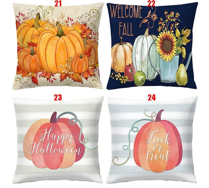 Halloween Pumpkin Linen Cushion Cover