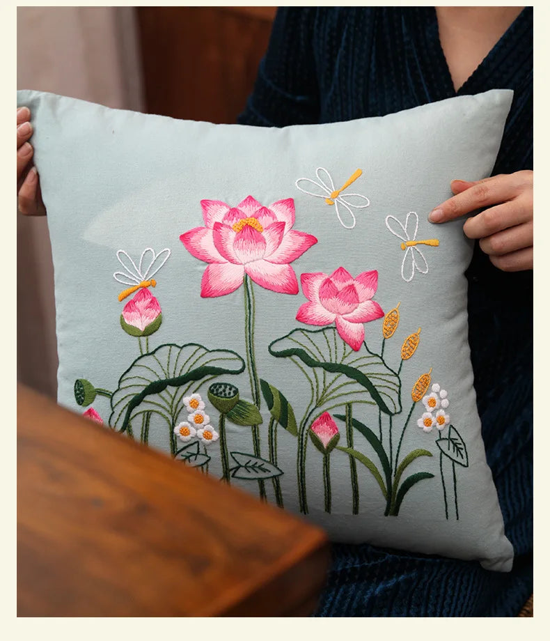 Unfinished DIY Embroidery Kit Pillow Cushion Case Flower Cross Stitch Set Needlework Handmade Sewing Art Craft Gift Home Decor