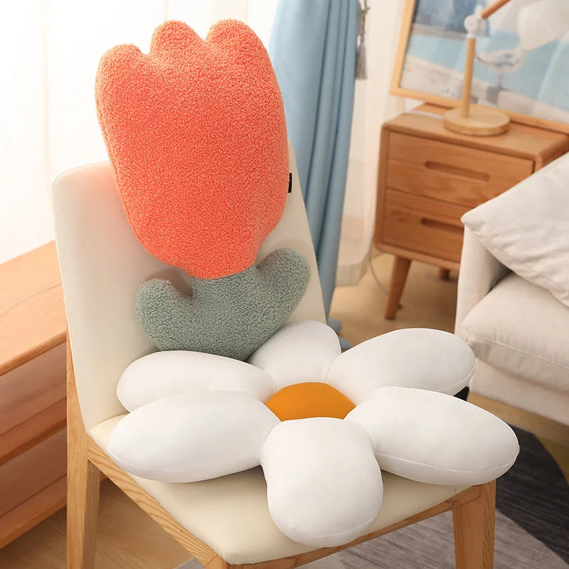 Nordic White 6 Petal Daisy Flower Pillow Room Bedside Sunflower Shape Cushion Girly Sweet Heart Cat Chair Seat Tulip Cushion