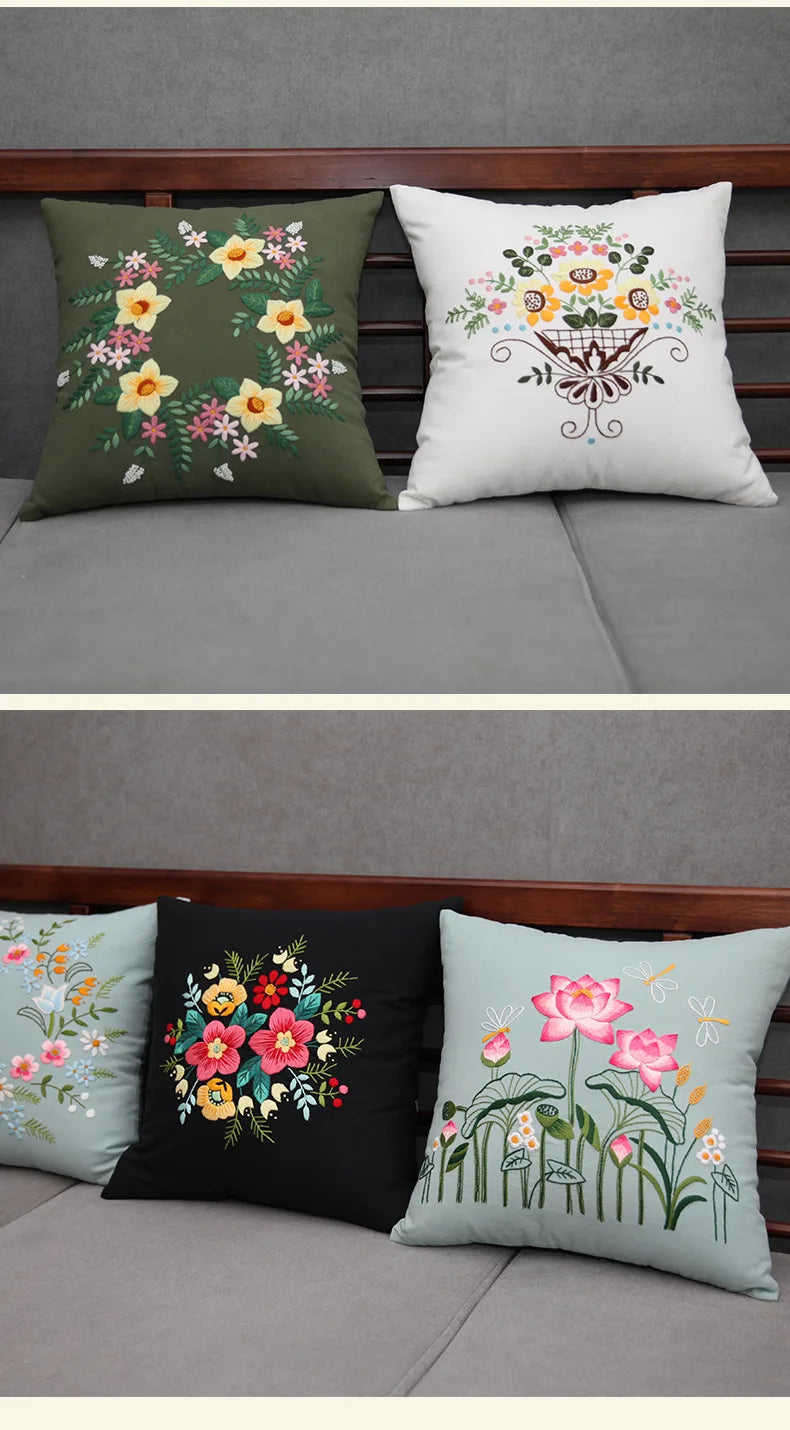 Unfinished DIY Embroidery Kit Pillow Cushion Case Flower Cross Stitch Set Needlework Handmade Sewing Art Craft Gift Home Decor