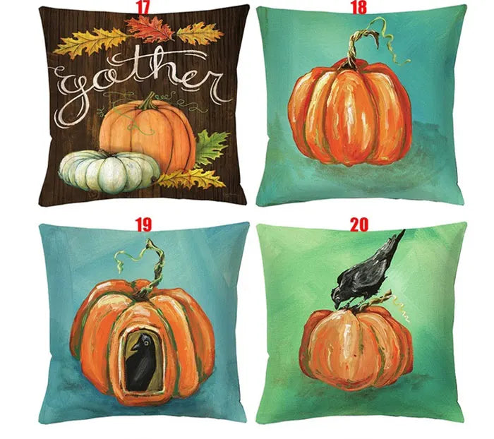 Halloween Pumpkin Linen Cushion Cover