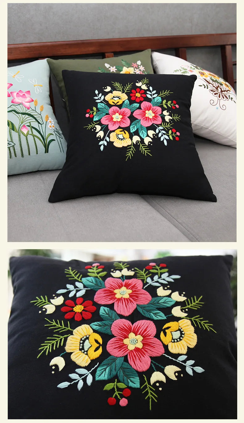 Unfinished DIY Embroidery Kit Pillow Cushion Case Flower Cross Stitch Set Needlework Handmade Sewing Art Craft Gift Home Decor