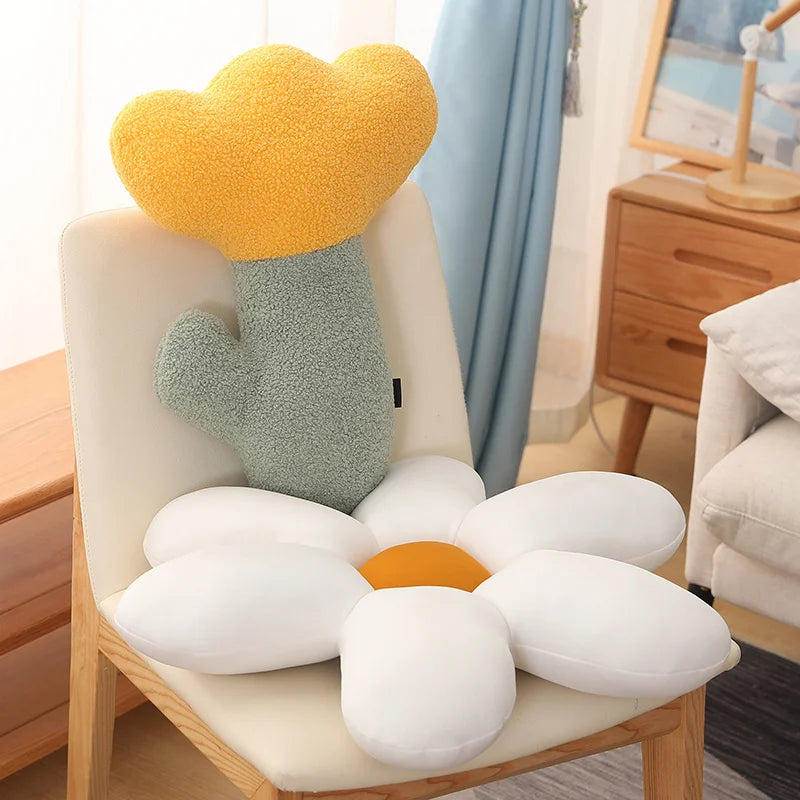 Nordic White 6 Petal Daisy Flower Pillow Room Bedside Sunflower Shape Cushion Girly Sweet Heart Cat Chair Seat Tulip Cushion